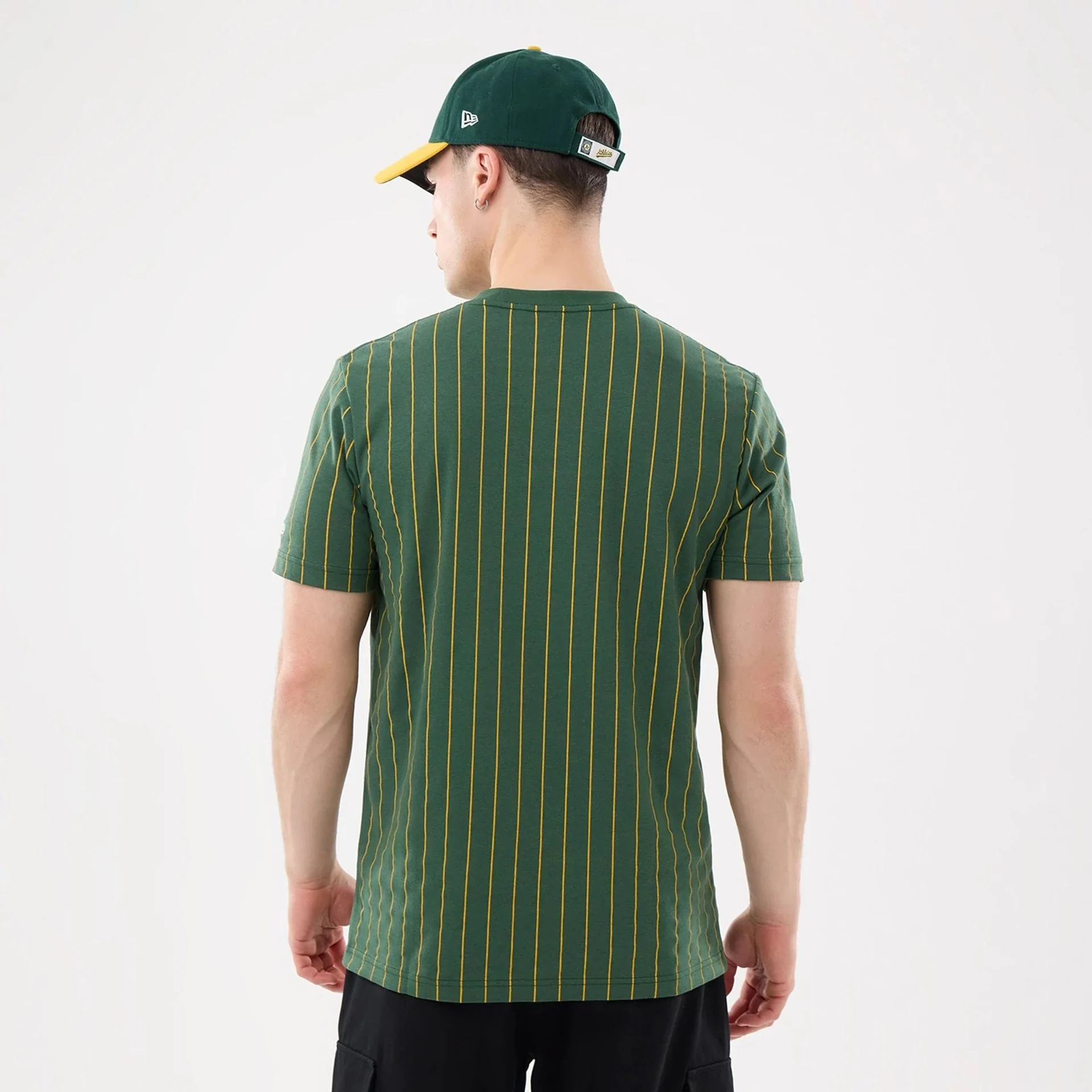 Athletics MLB Pinstripe Dark Green T-Shirt - Image 2