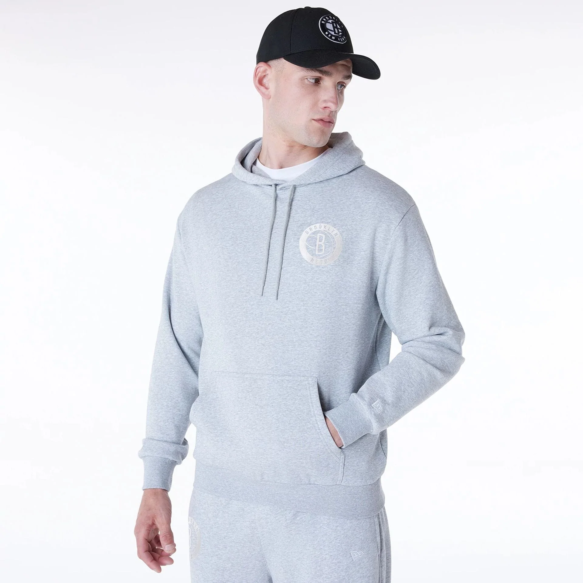 Brooklyn Nets NBA League Essential Grey Oversized Pullover Hoodie - Image 4