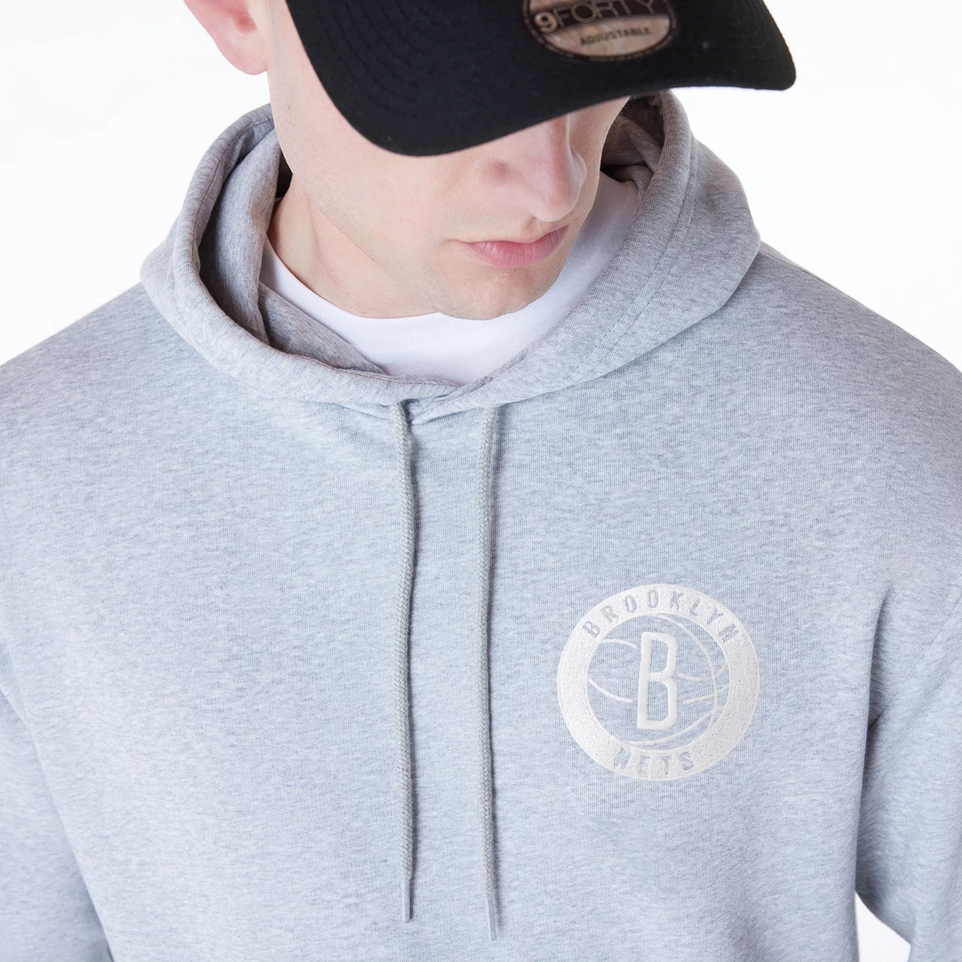 Brooklyn Nets NBA League Essential Grey Oversized Pullover Hoodie - Image 6