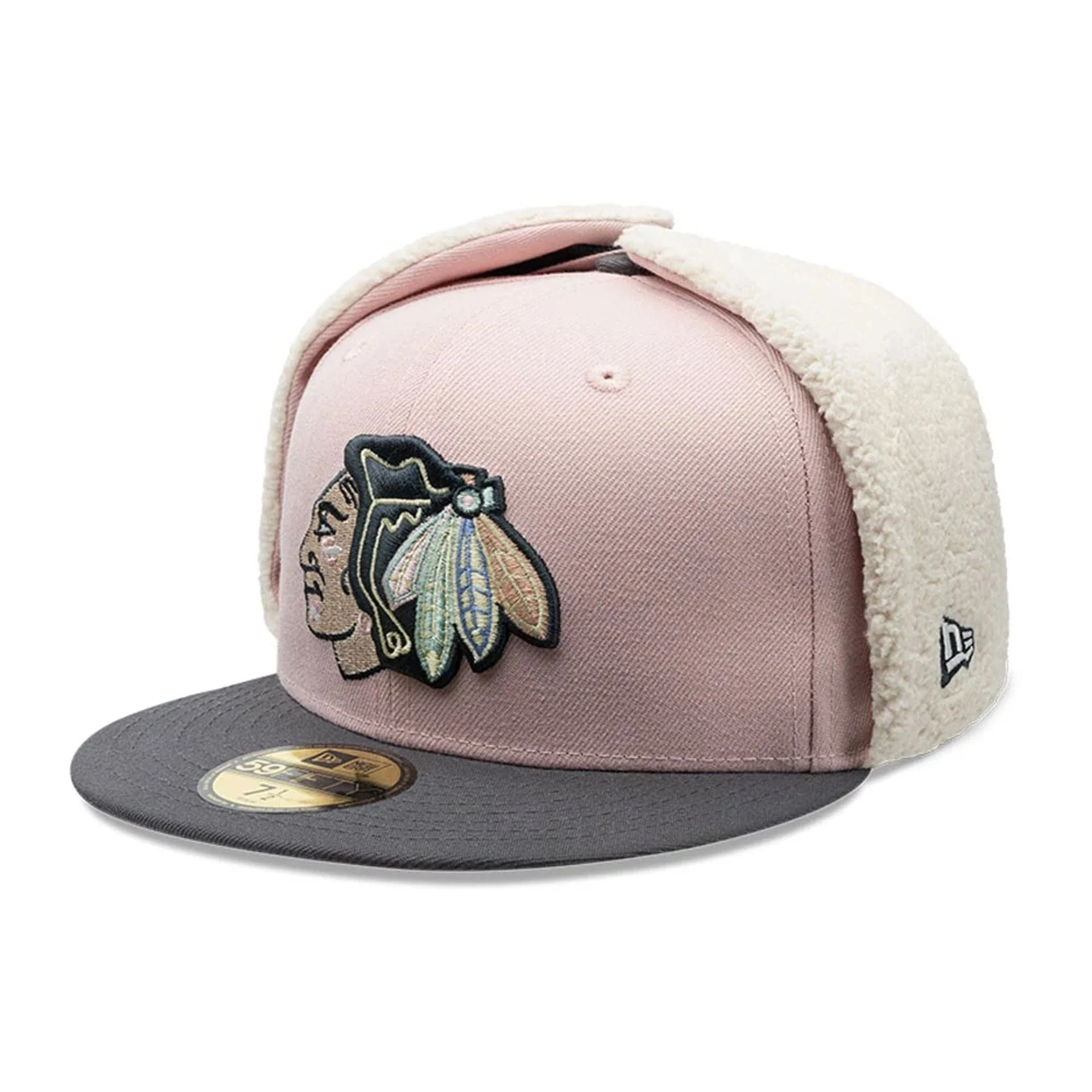 Chicago Blackhawks NHL Patch Pastel Pink Dogear 59FIFTY Fitted Cap - Image 4