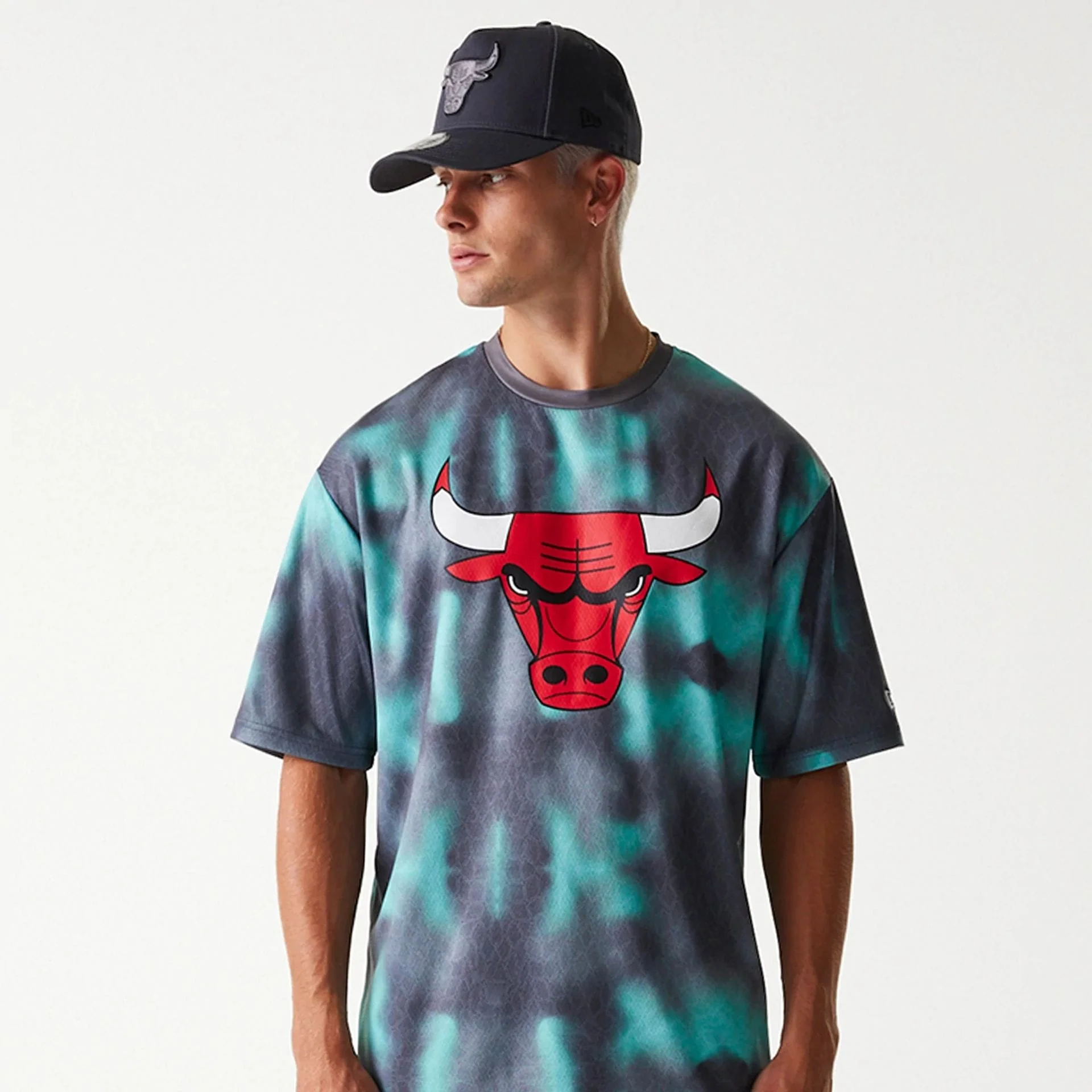 Chicago Bulls NBA All Over Print Green Oversized T-Shirt - Image 3