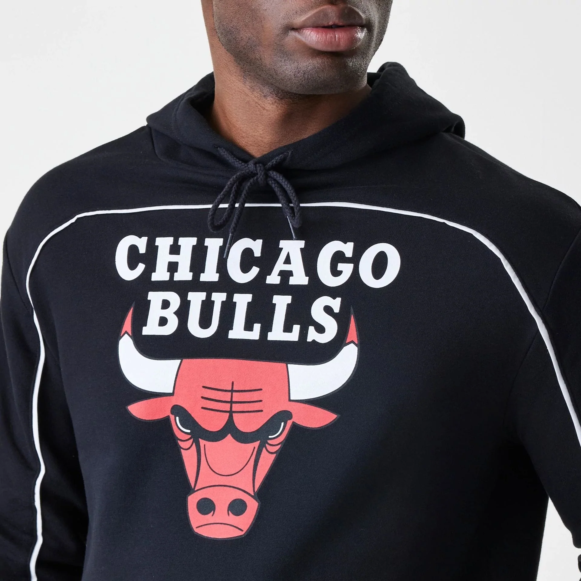 Chicago Bulls NBA Piping Stripe Black Oversized Pullover Hoodie - Image 3