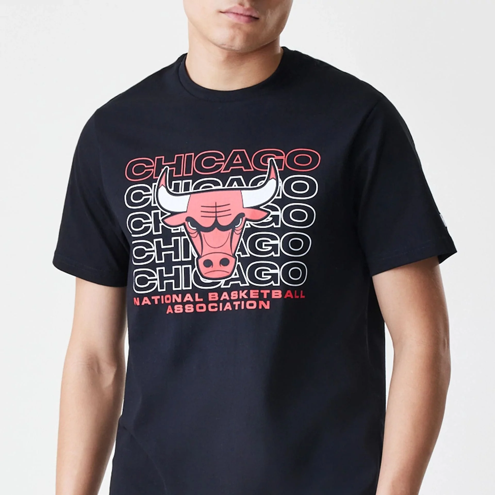 Chicago Bulls NBA Stack Wordmark Black T-Shirt - Image 3
