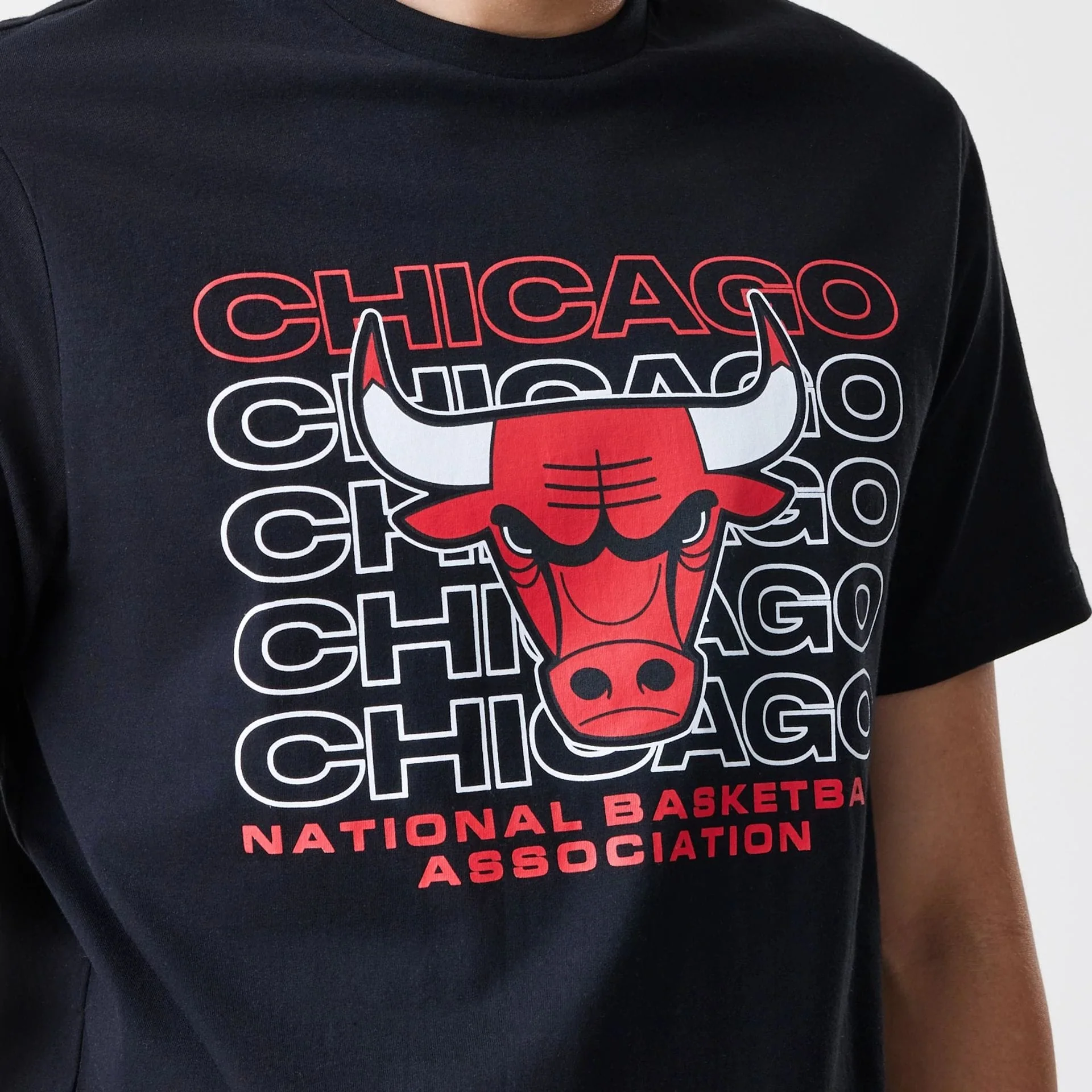 Chicago Bulls NBA Stack Wordmark Black T-Shirt - Image 4