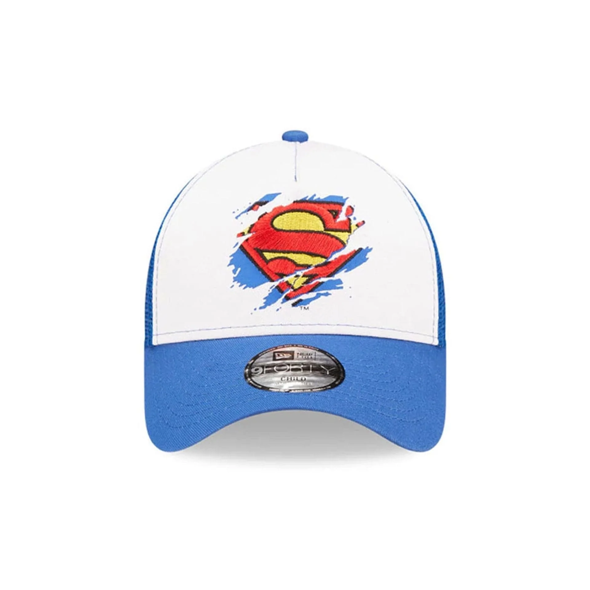 Child DC Superman White 9FORTY A-Frame Trucker Adjsutable Cap - Image 2