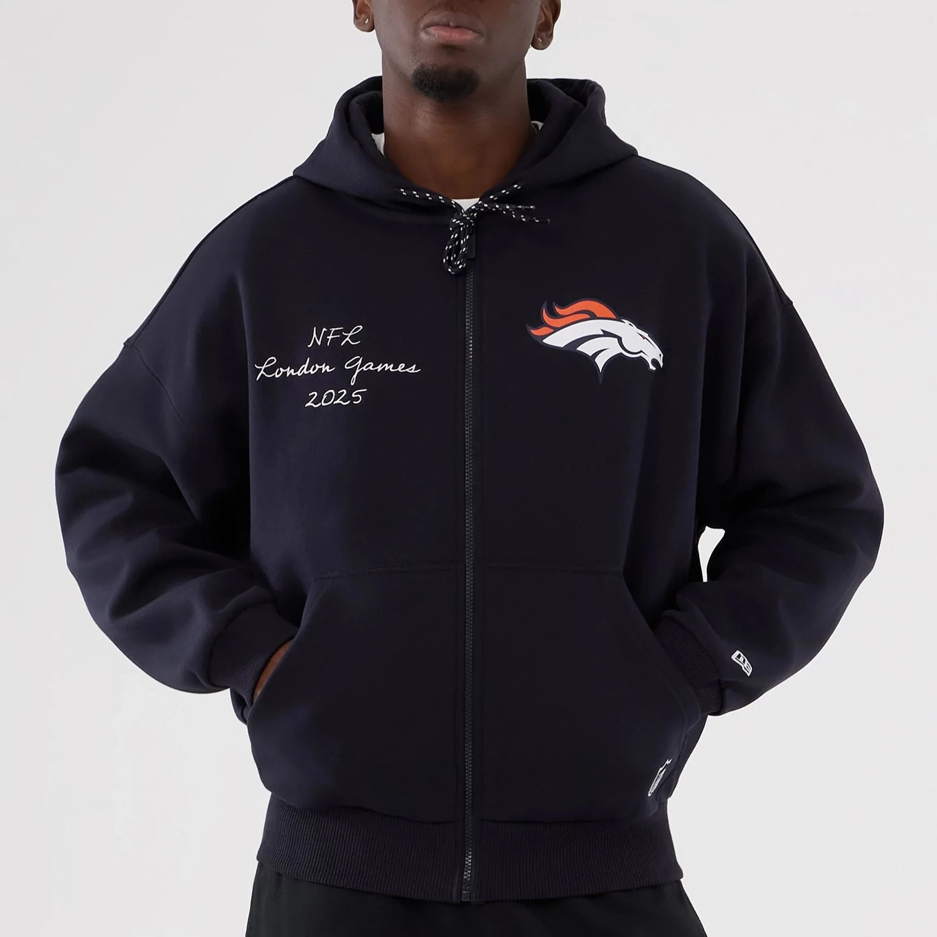 Denver Broncos NFL International Series Games 2025 Navy Premium Pullover Hoodie - Image 5