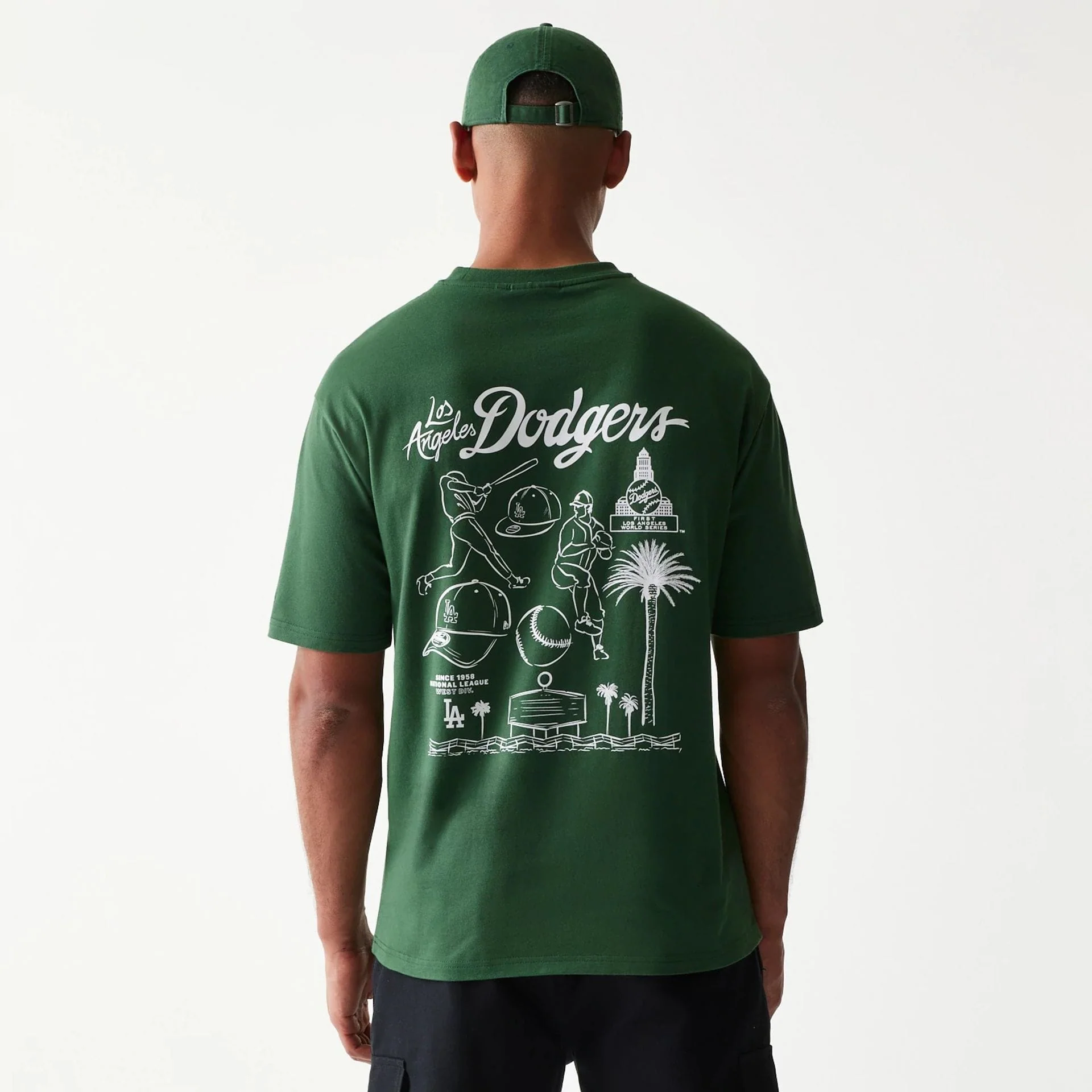 LA Dodgers MLB Baseball Graphic Dark Green Oversized T-Shirt - Image 2