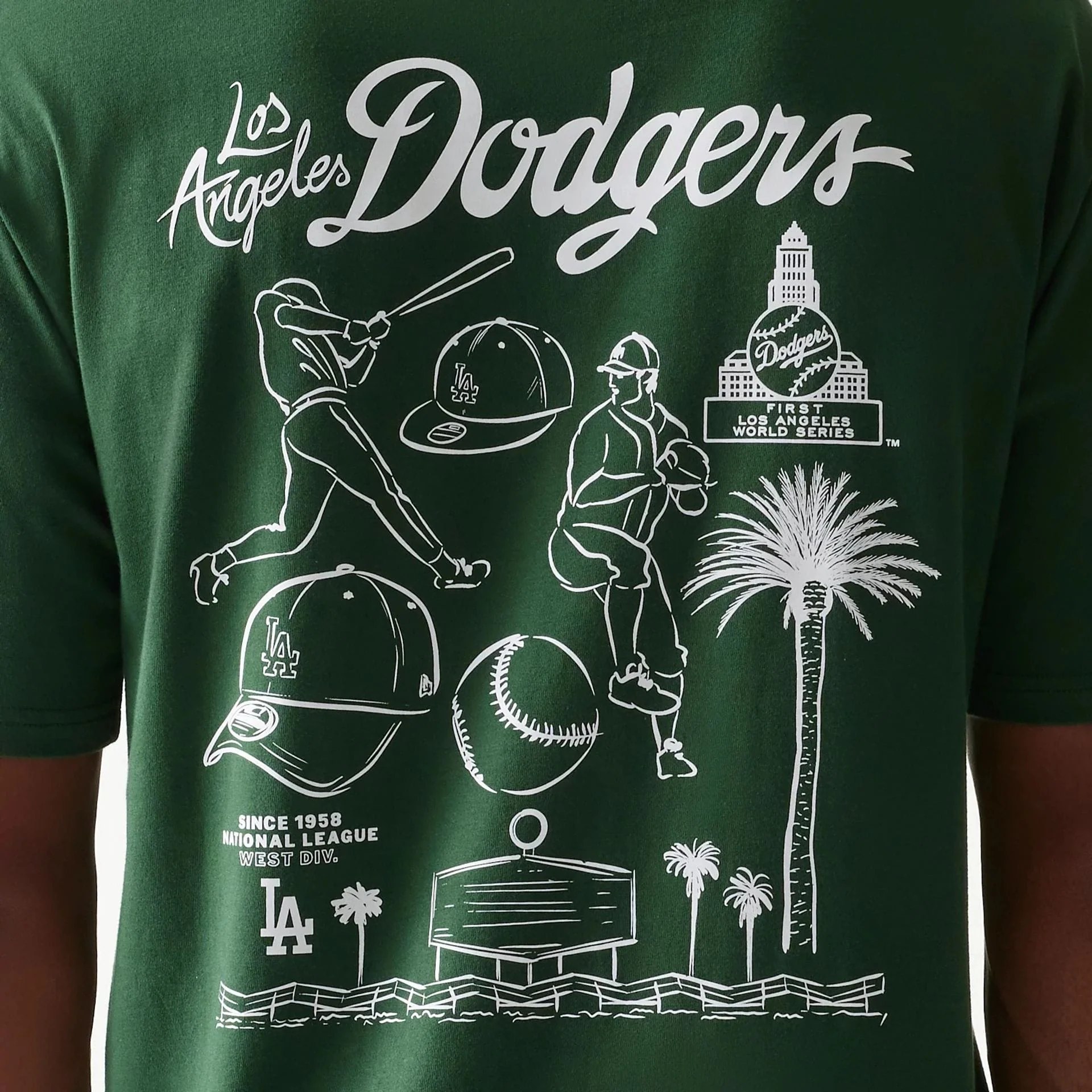 LA Dodgers MLB Baseball Graphic Dark Green Oversized T-Shirt - Image 8