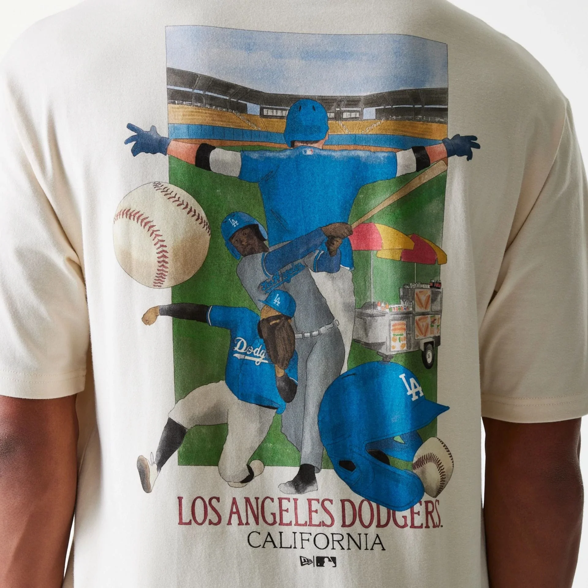 LA Dodgers MLB Baseball Graphic Light Beige Oversized T-Shirt - Image 8