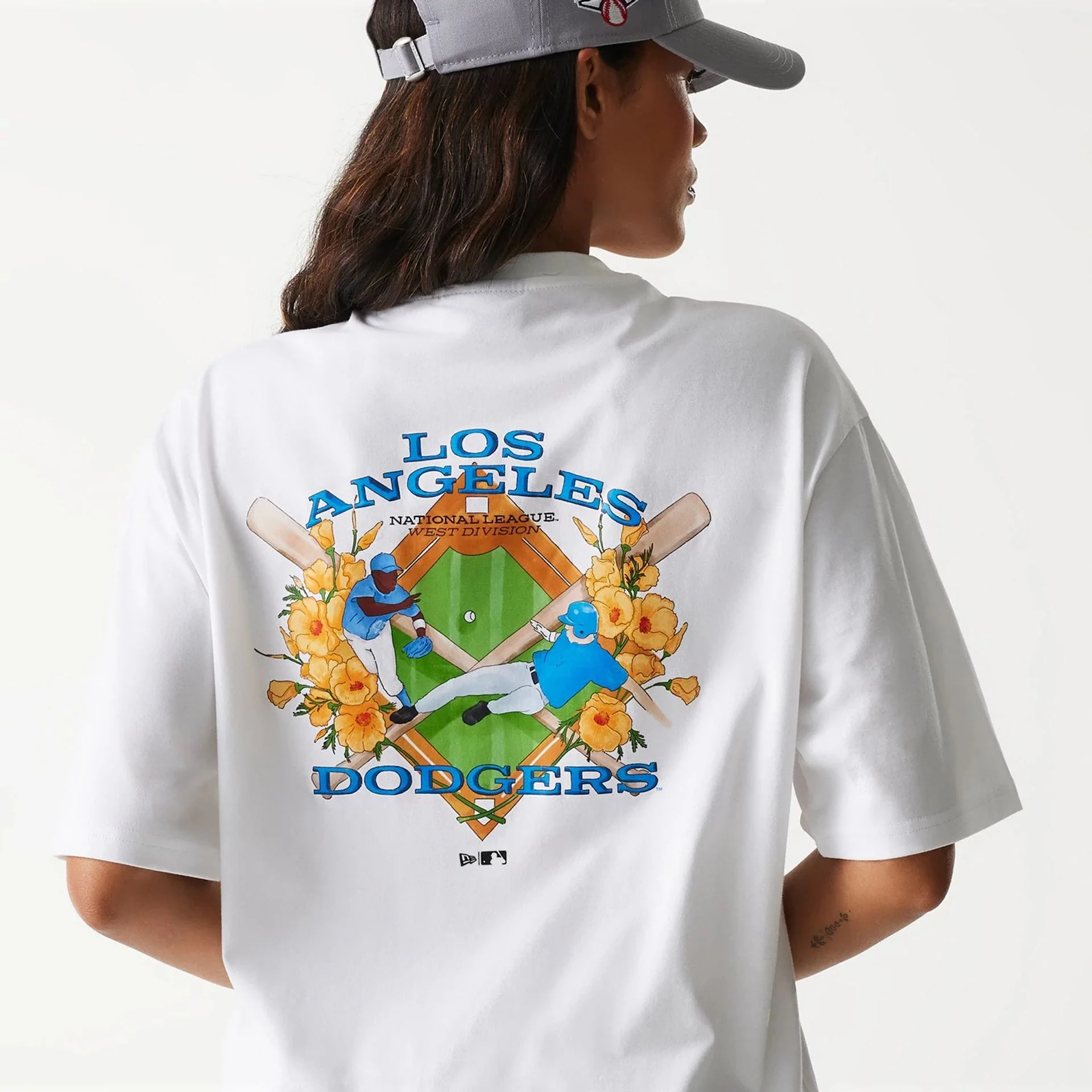 LA Dodgers MLB Baseball Graphic White Oversized T-Shirt - Image 5