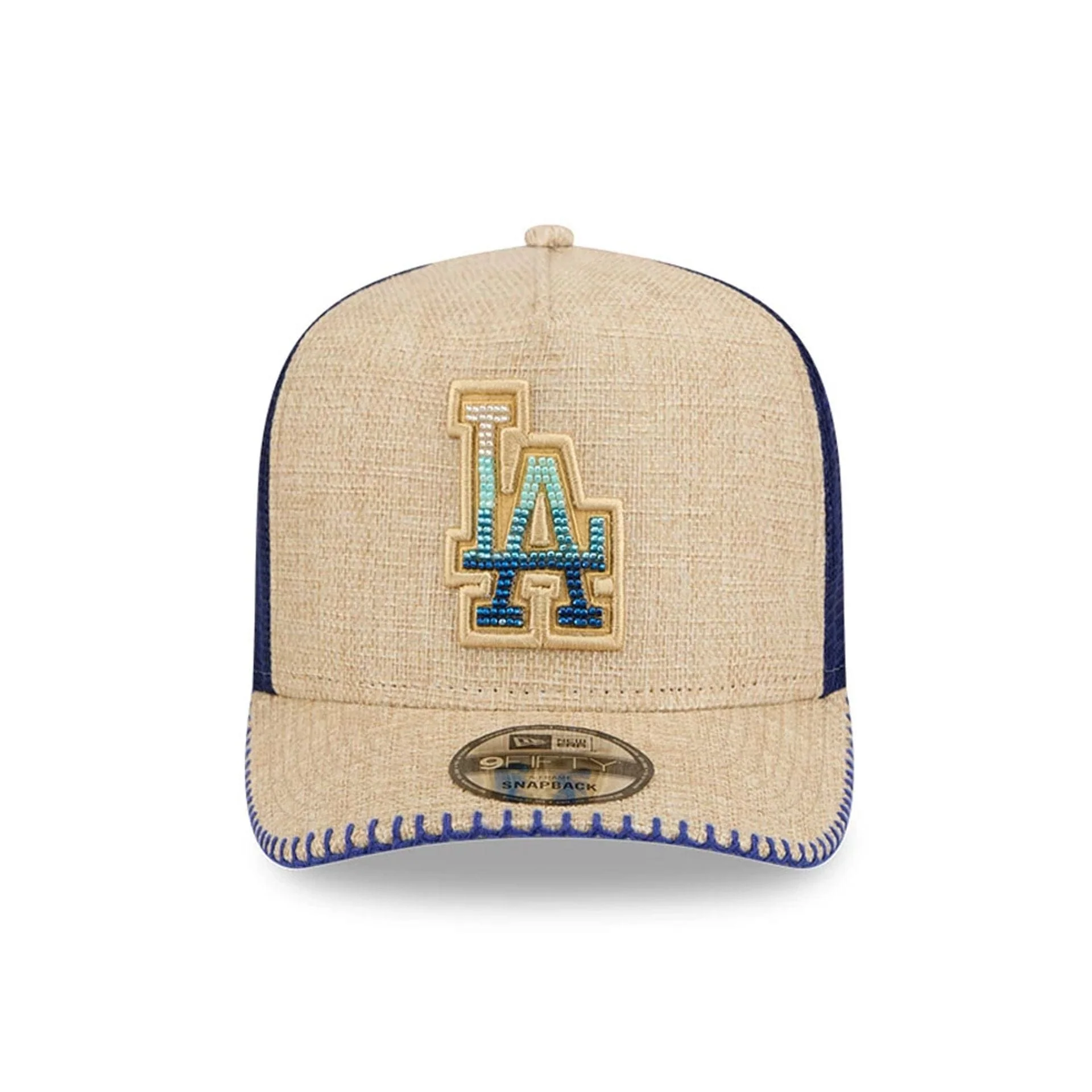 LA Dodgers MLB Beaded Beige 9FIFTY A-Frame Trucker Adjustable Cap - Image 3