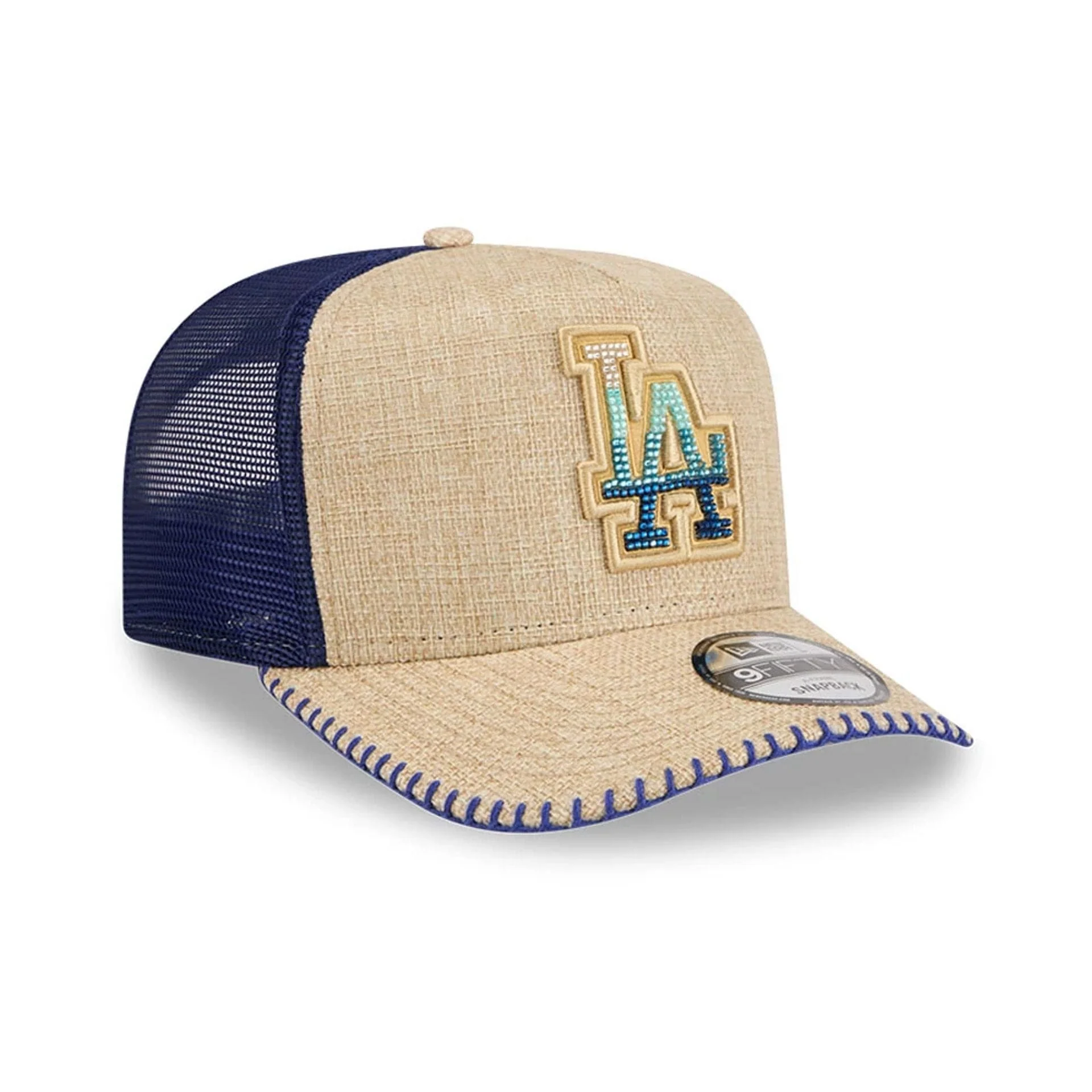 LA Dodgers MLB Beaded Beige 9FIFTY A-Frame Trucker Adjustable Cap - Image 4