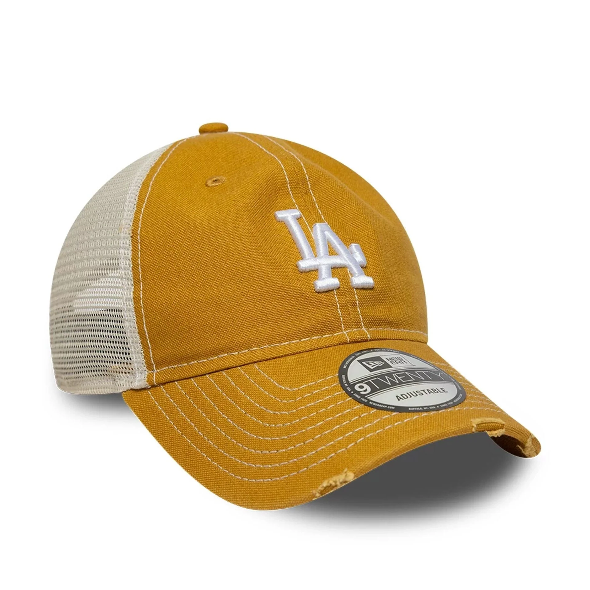 LA Dodgers MLB Cotton Canvas Beige 9TWENTY Trucker Adjustable Cap - Image 3