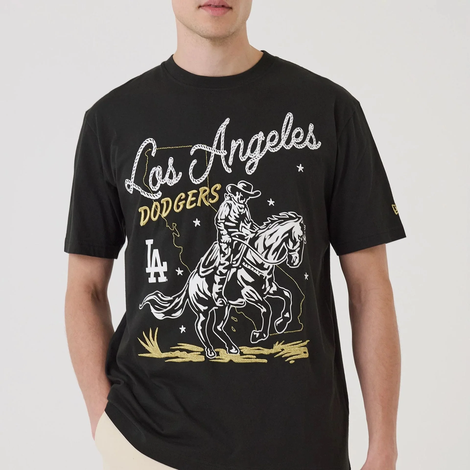 LA Dodgers MLB Cowboy Graphic Black T-Shirt - Image 5