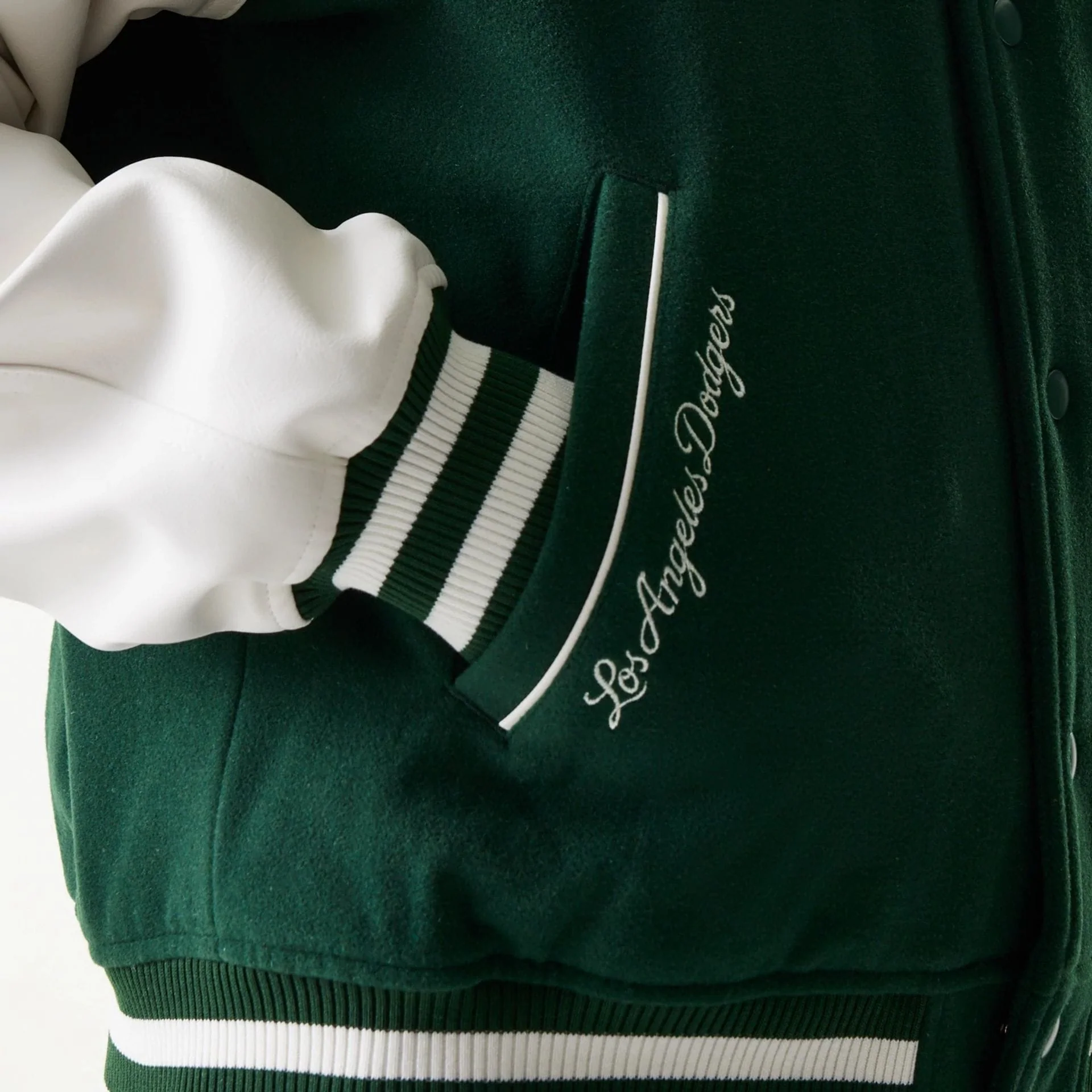 LA Dodgers MLB Dark Green Varsity Jacket - Image 4