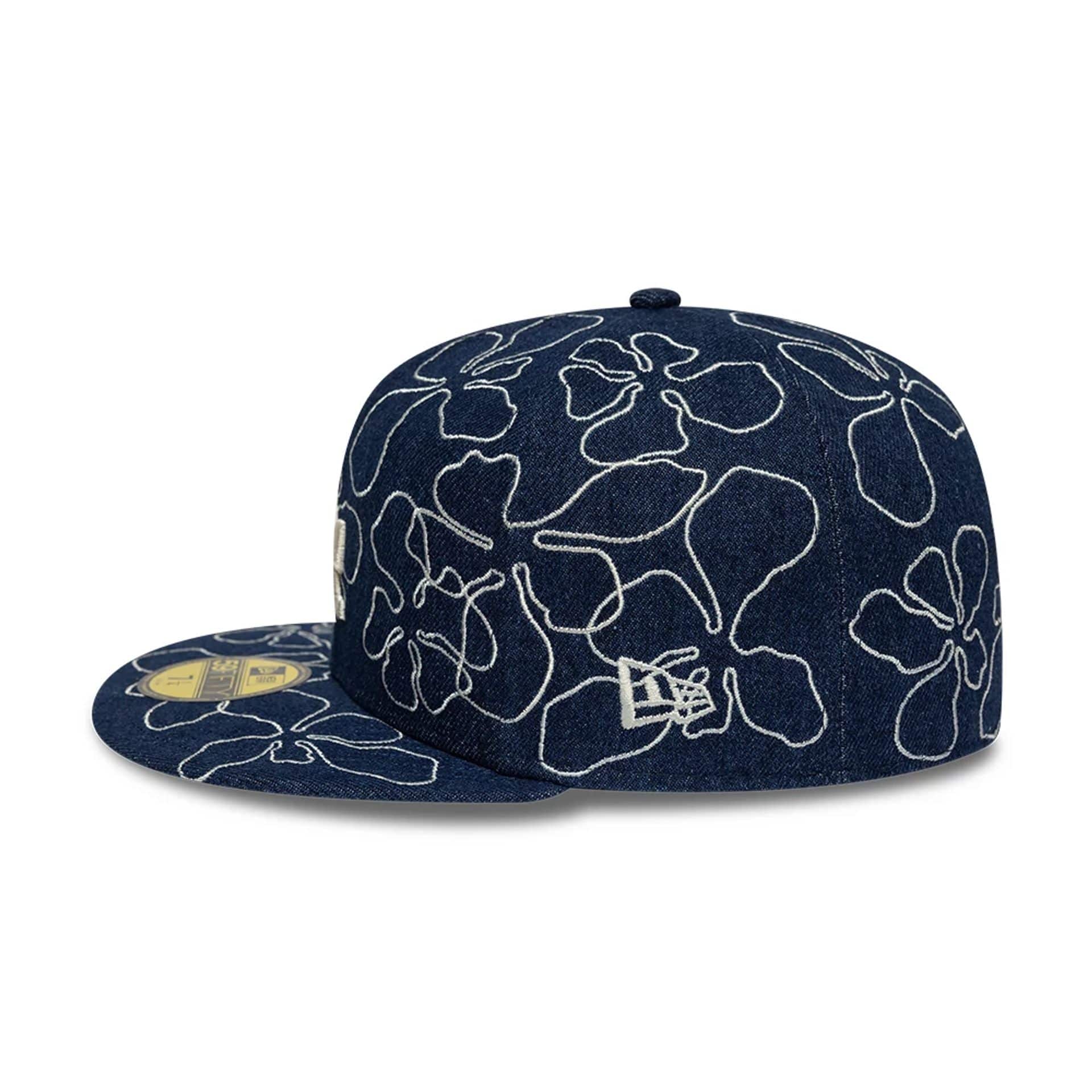 LA Dodgers MLB Floral Denim Blue 59FIFTY Fitted Cap - Image 4