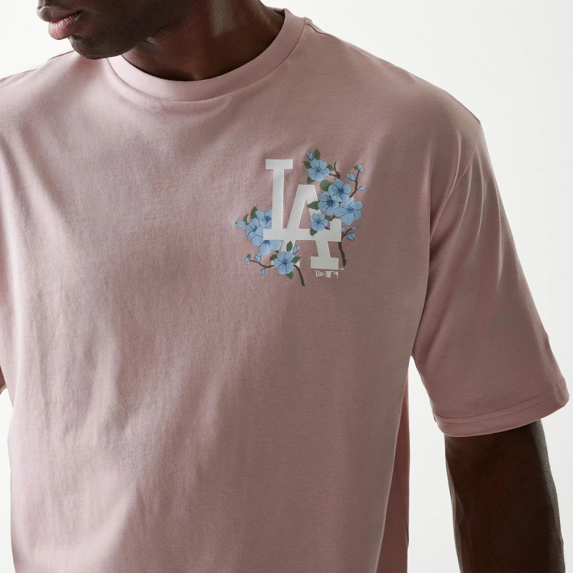 LA Dodgers MLB Floral Pastel Pink Oversized T-Shirt - Image 3