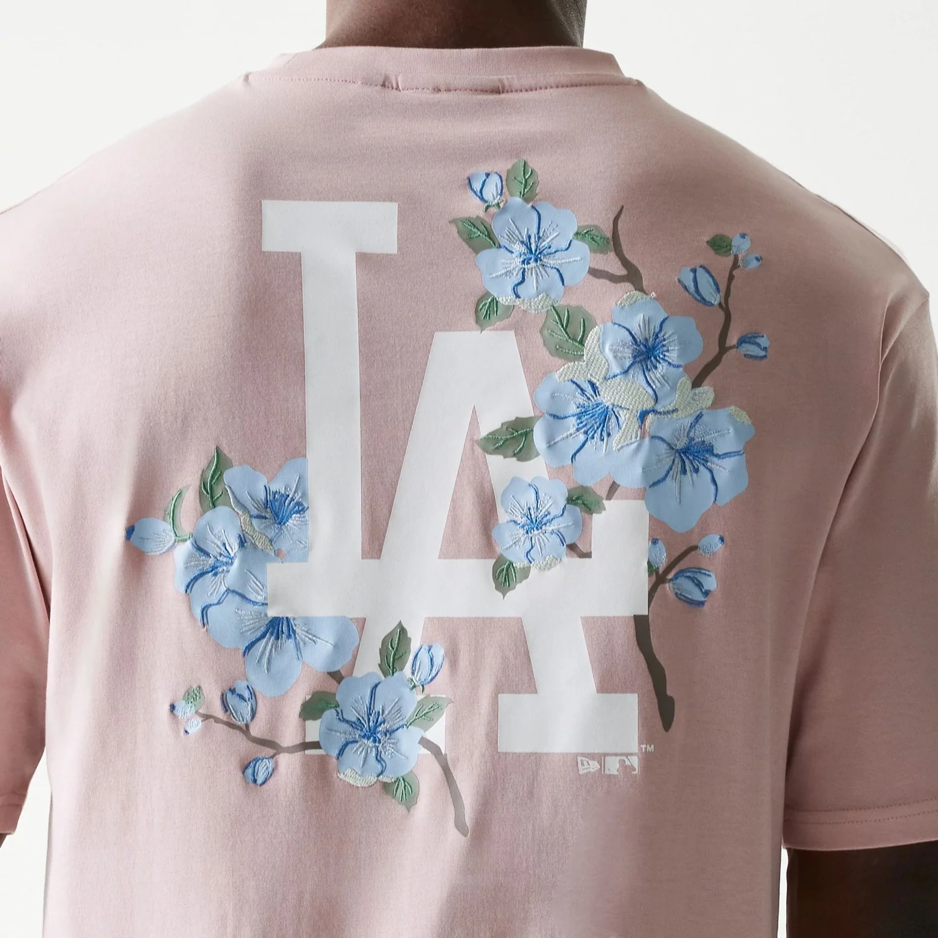 LA Dodgers MLB Floral Pastel Pink Oversized T-Shirt - Image 4
