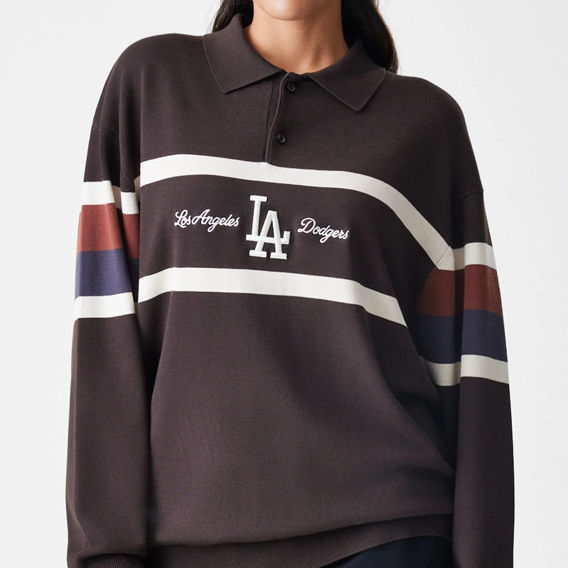 LA Dodgers MLB Knit Brown Rugby Shirt - Image 6