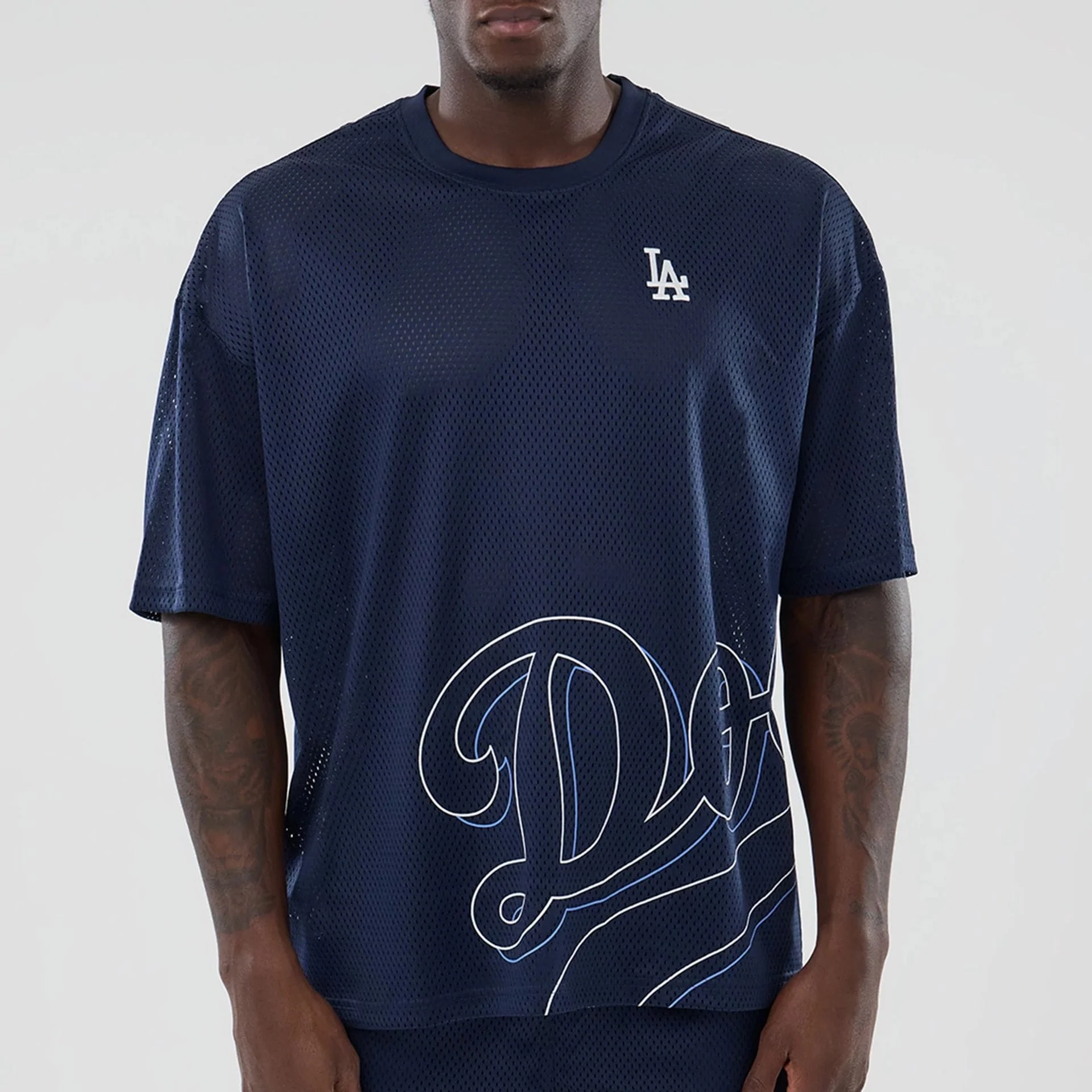 LA Dodgers MLB Mix League Blue Oversized Mesh T-Shirt - Image 3