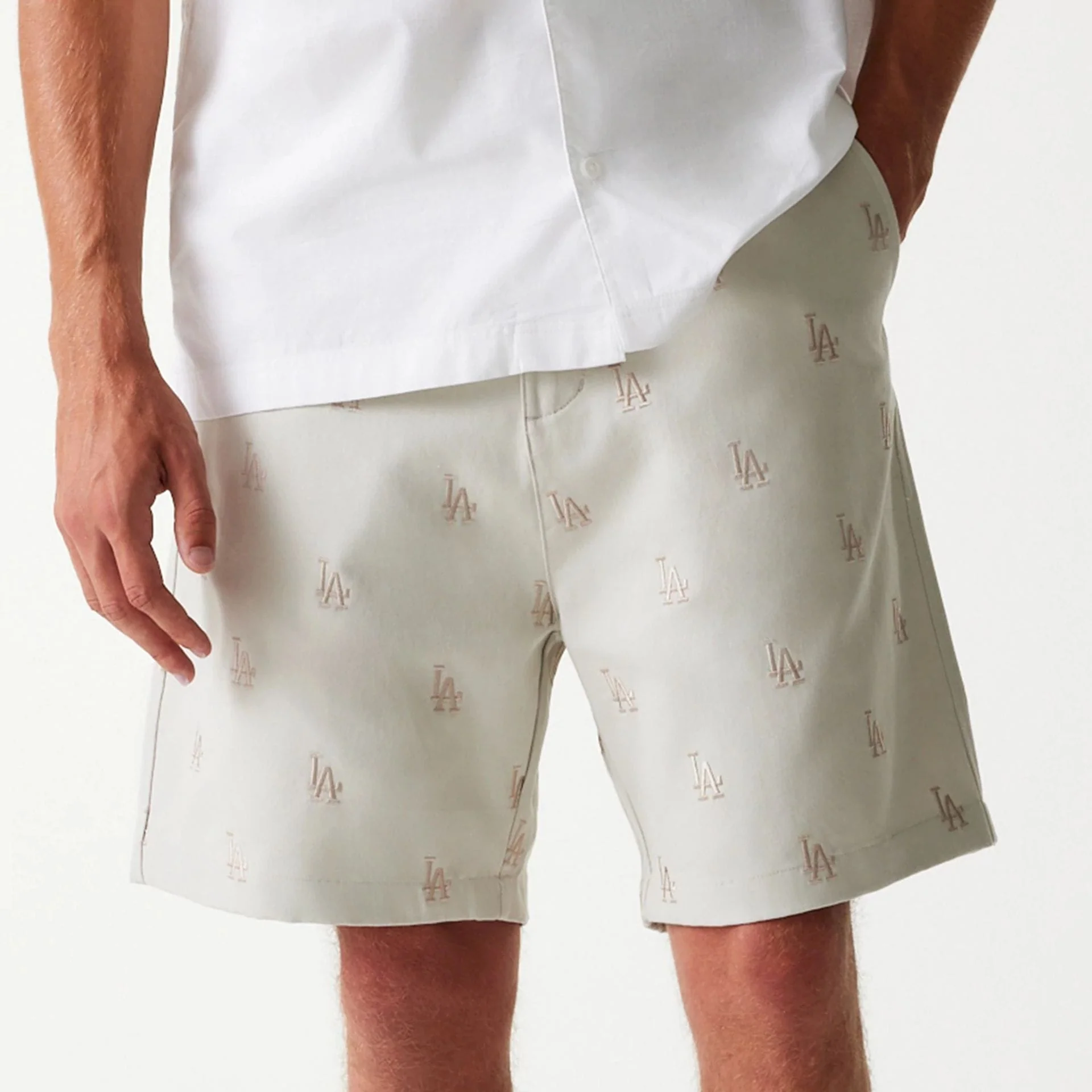 LA Dodgers MLB Monogram Cream Shorts - Image 3