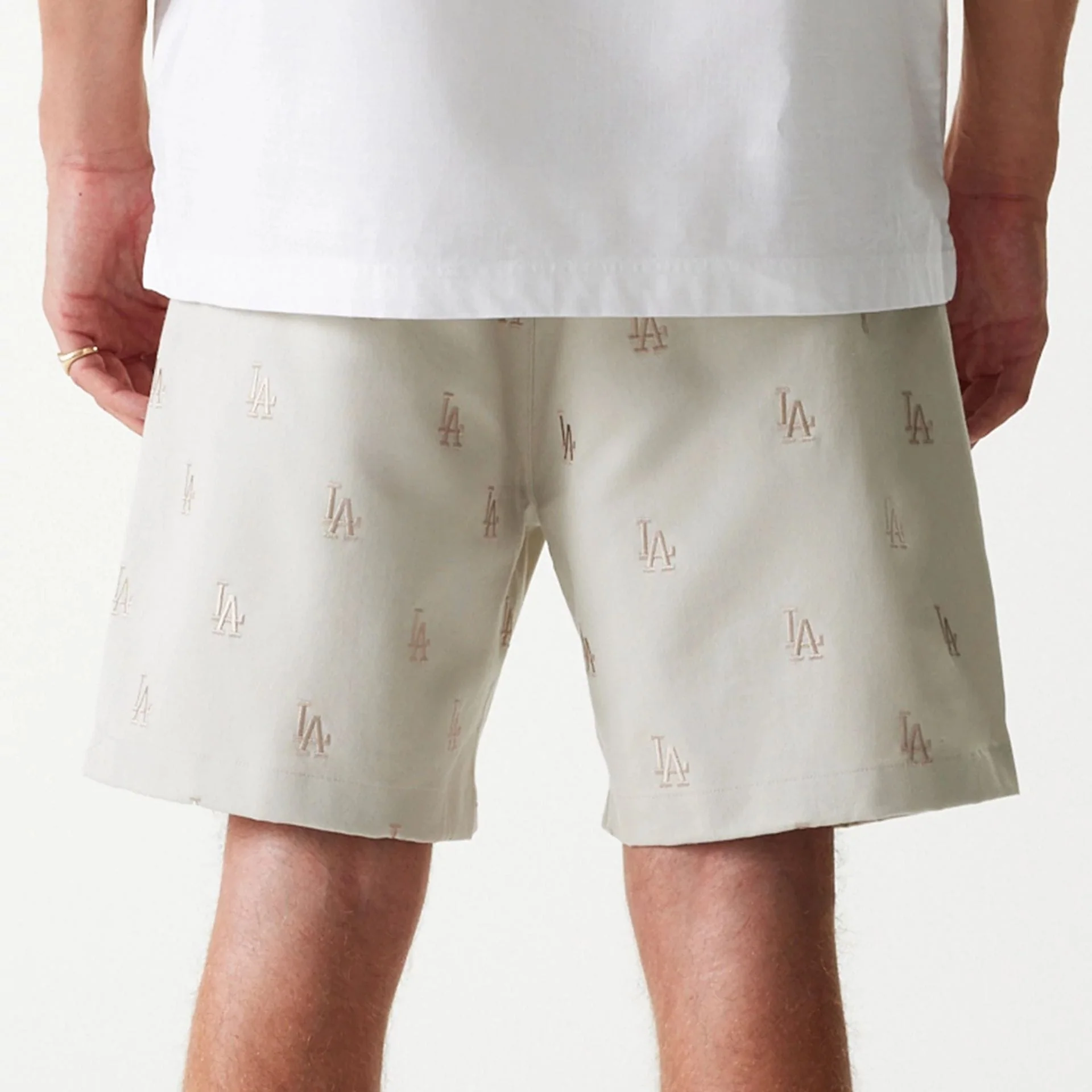LA Dodgers MLB Monogram Cream Shorts - Image 7