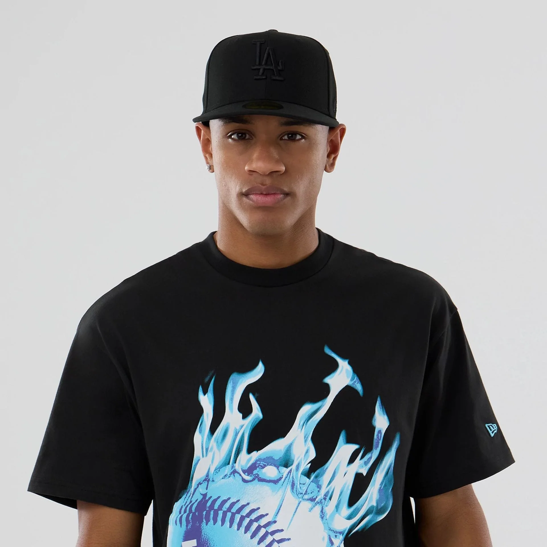 LA Dodgers MLB On Fire Black Oversized T-Shirt - Image 6