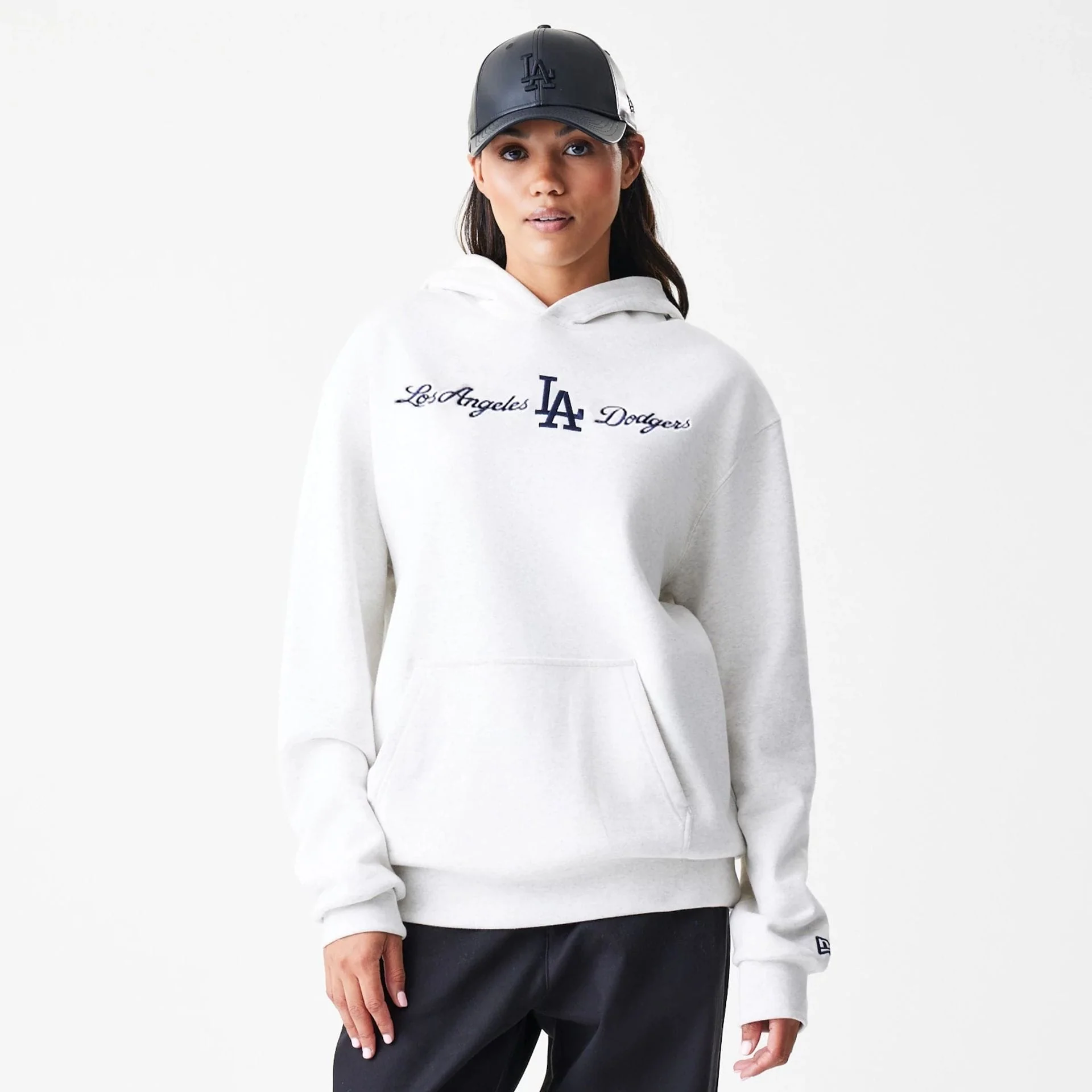 LA Dodgers MLB Script White Oversized Pullover Hoodie - Image 4