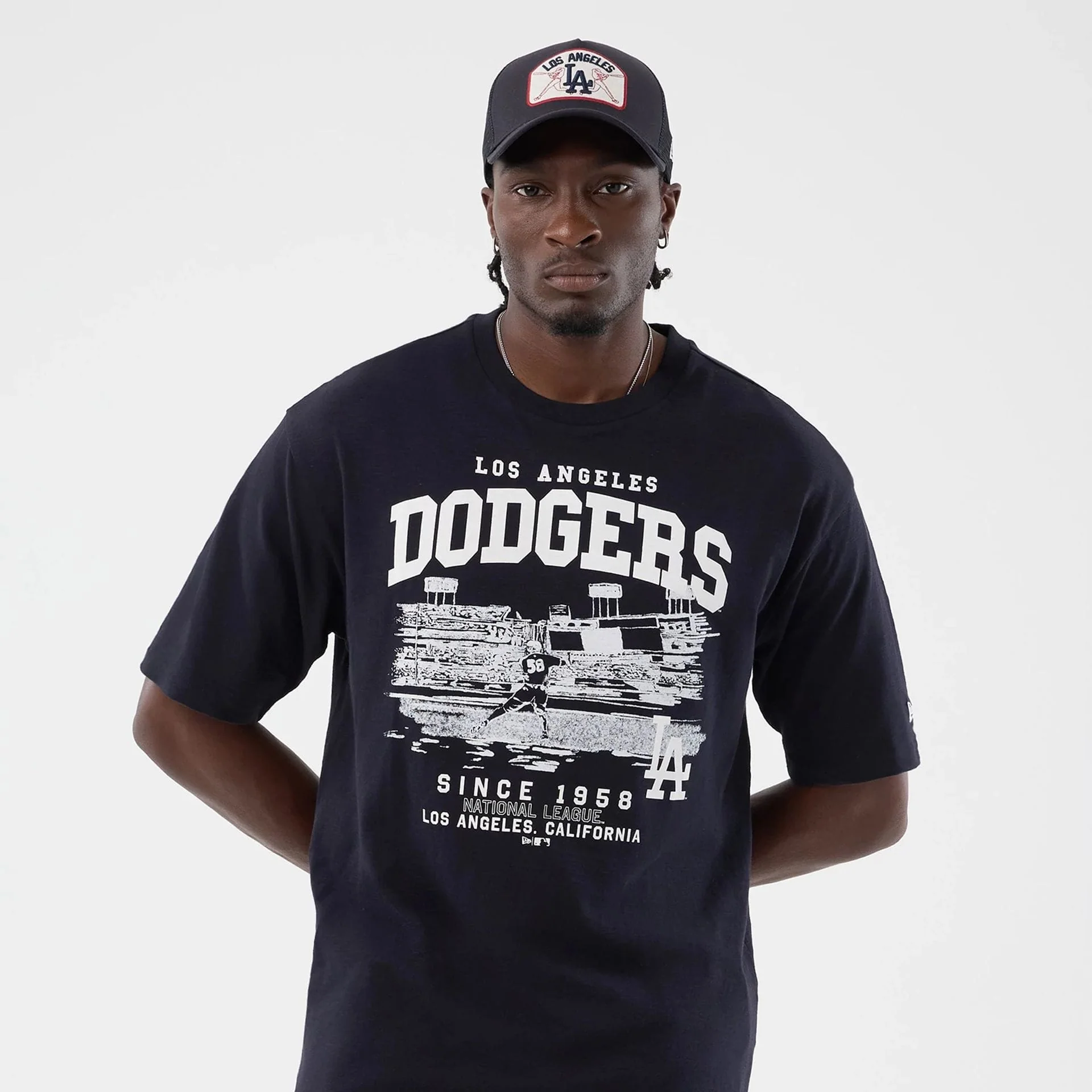 LA Dodgers MLB Slub Navy Oversized T-Shirt - Image 3