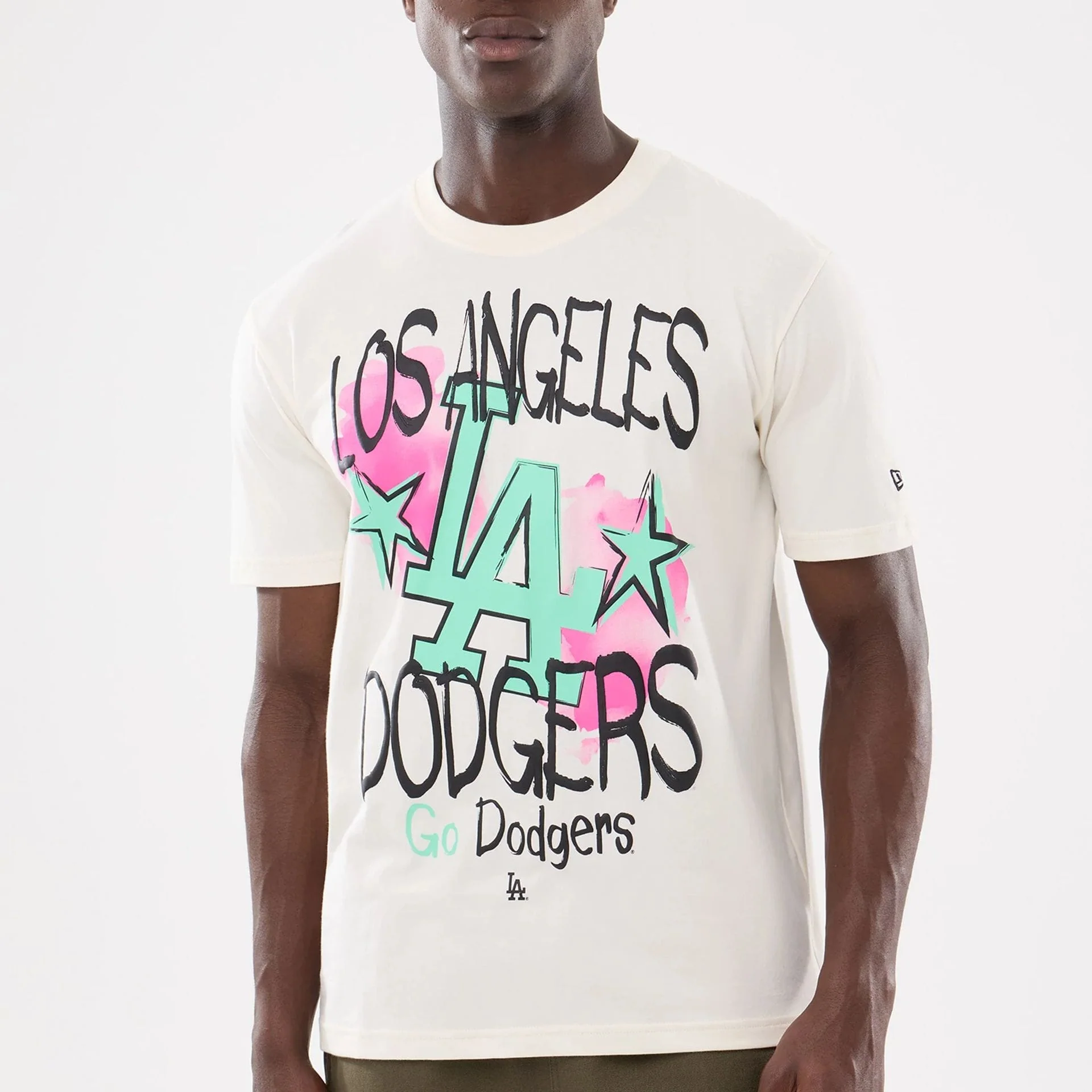 LA Dodgers MLB Street Art Graphic Light Beige T-Shirt - Image 4