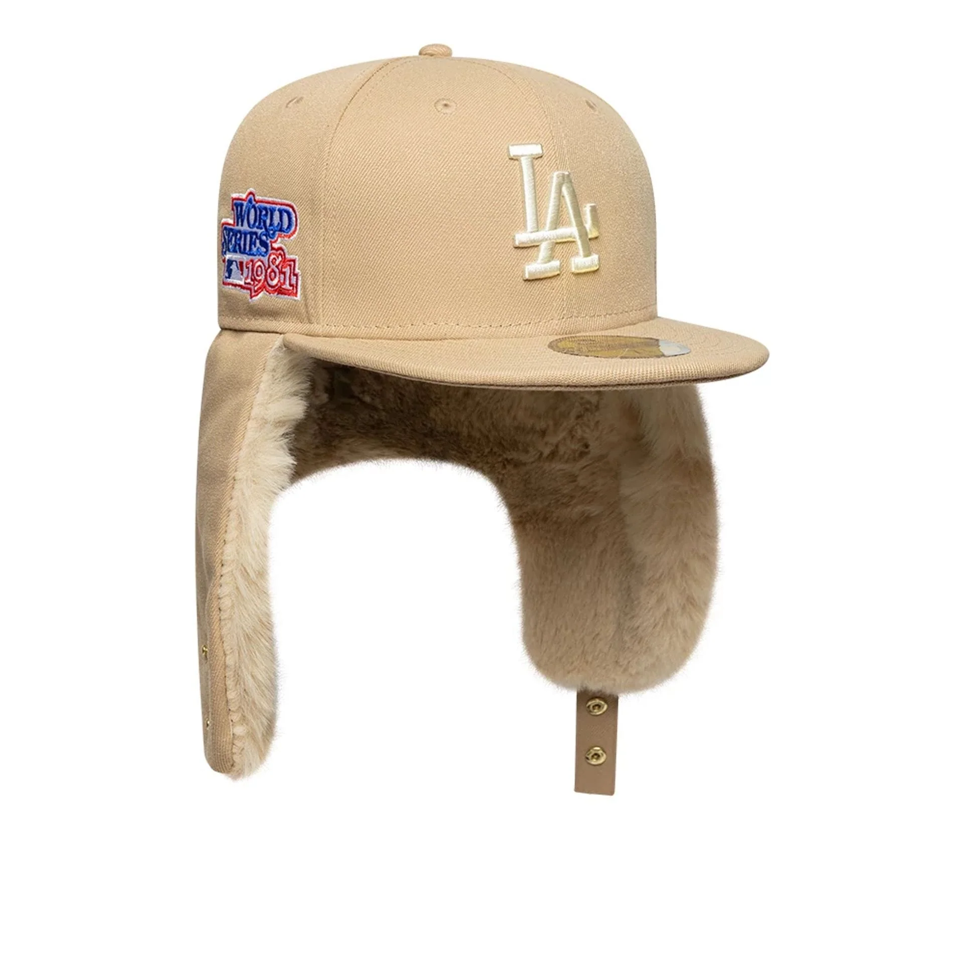 LA Dodgers MLB World Series Light Beige Dogear 59FIFTY Fitted Cap - Image 2