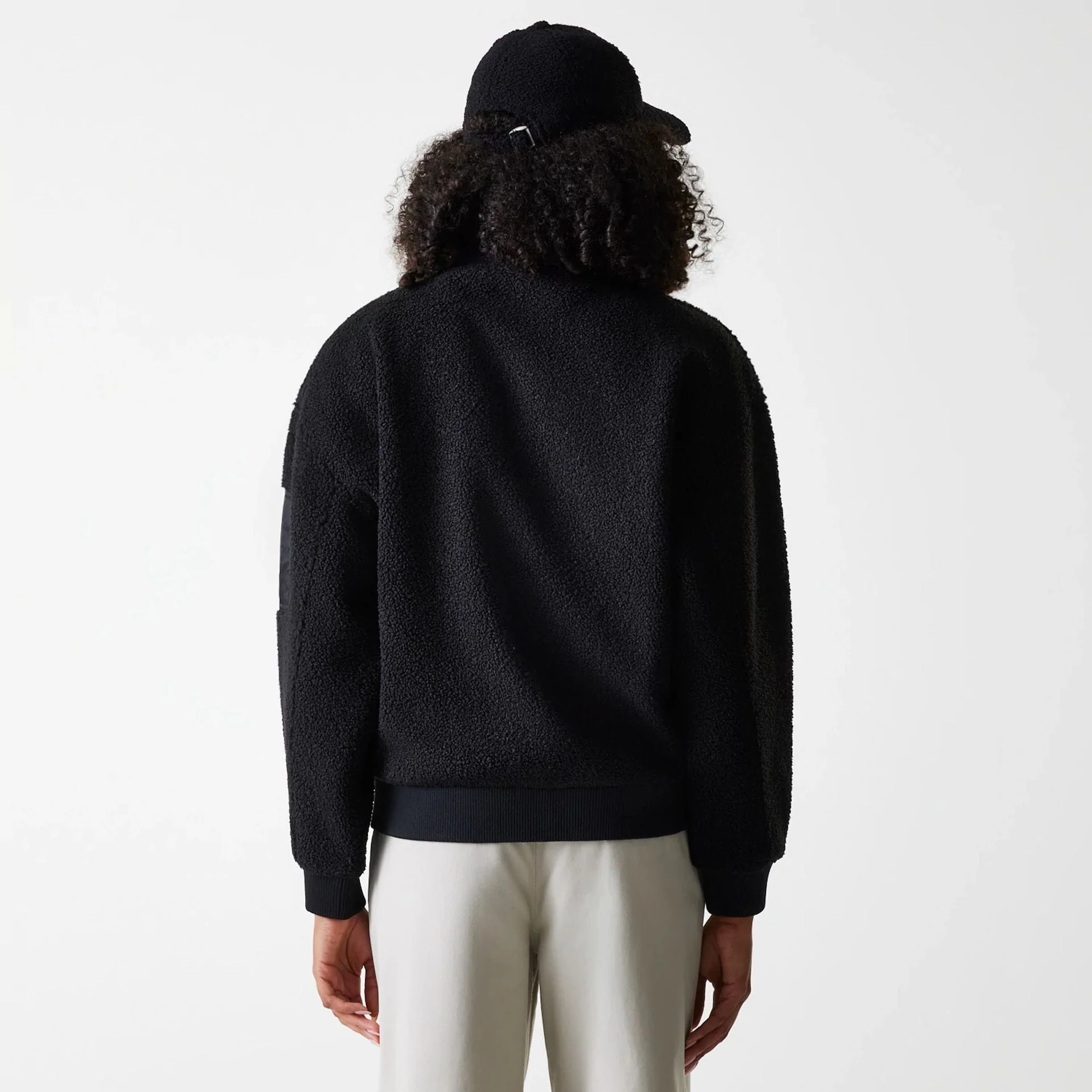 LA Dodgers Womens MLB Black Oversized Sherpa Bomber Jacket - Image 6
