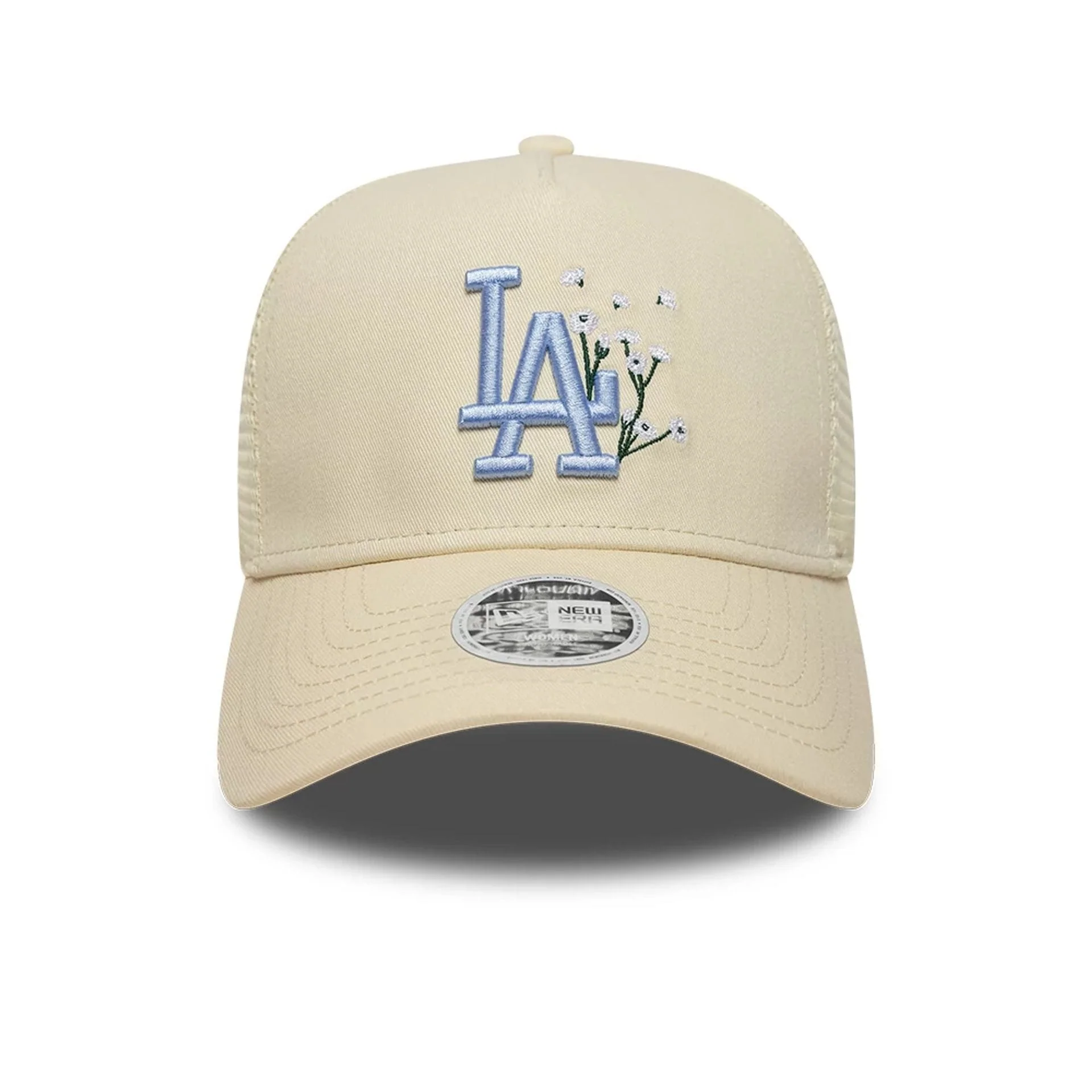 LA Dodgers Womens MLB Floral Light Beige 9FORTY A-Frame Trucker Adjustable Cap - Image 2
