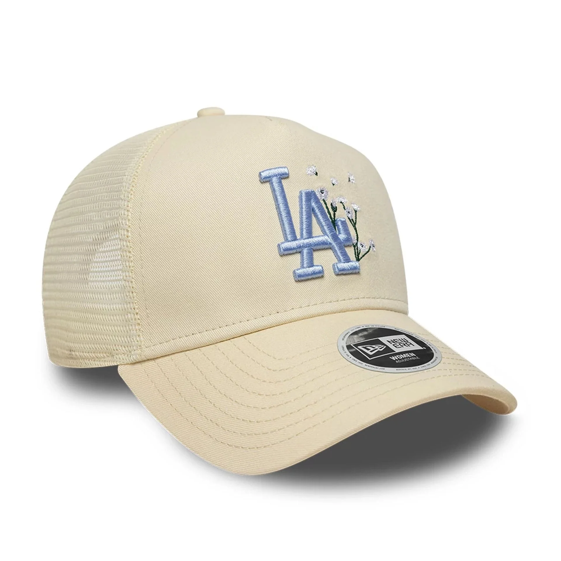 LA Dodgers Womens MLB Floral Light Beige 9FORTY A-Frame Trucker Adjustable Cap - Image 3
