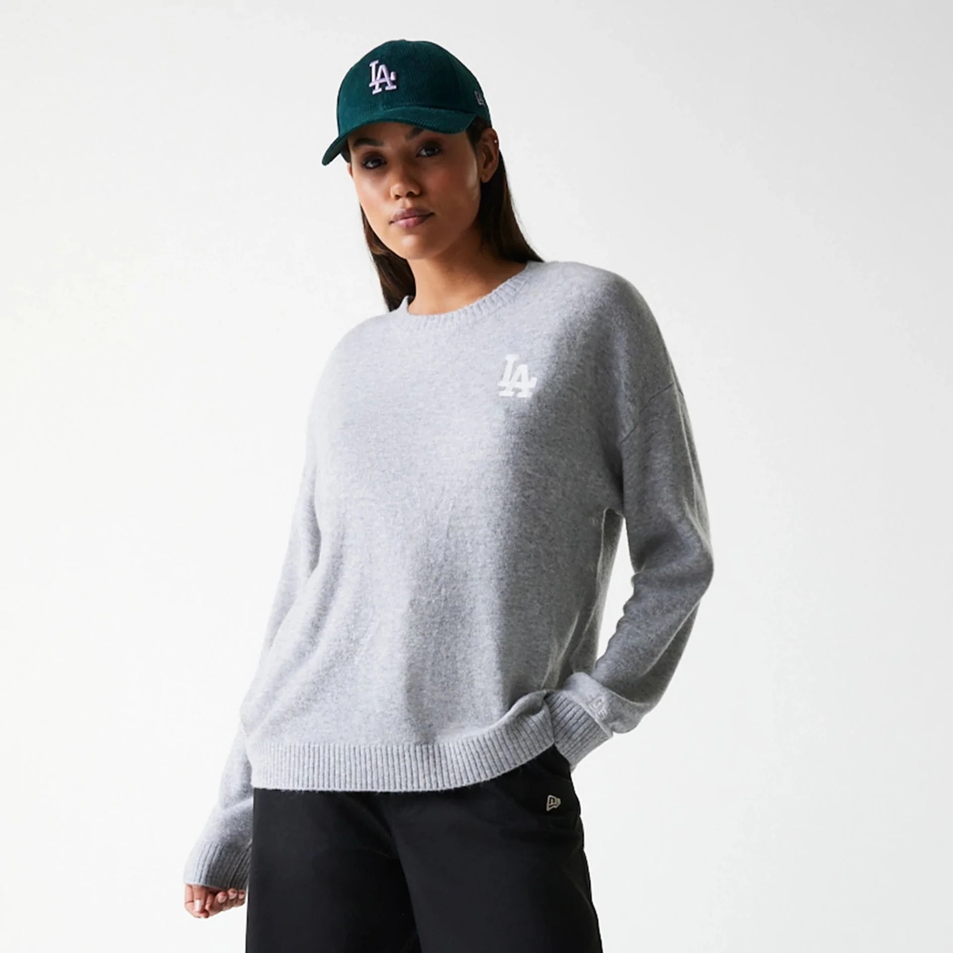 LA Dodgers Womens MLB Knit Grey Crew Neck Sweater - Image 6