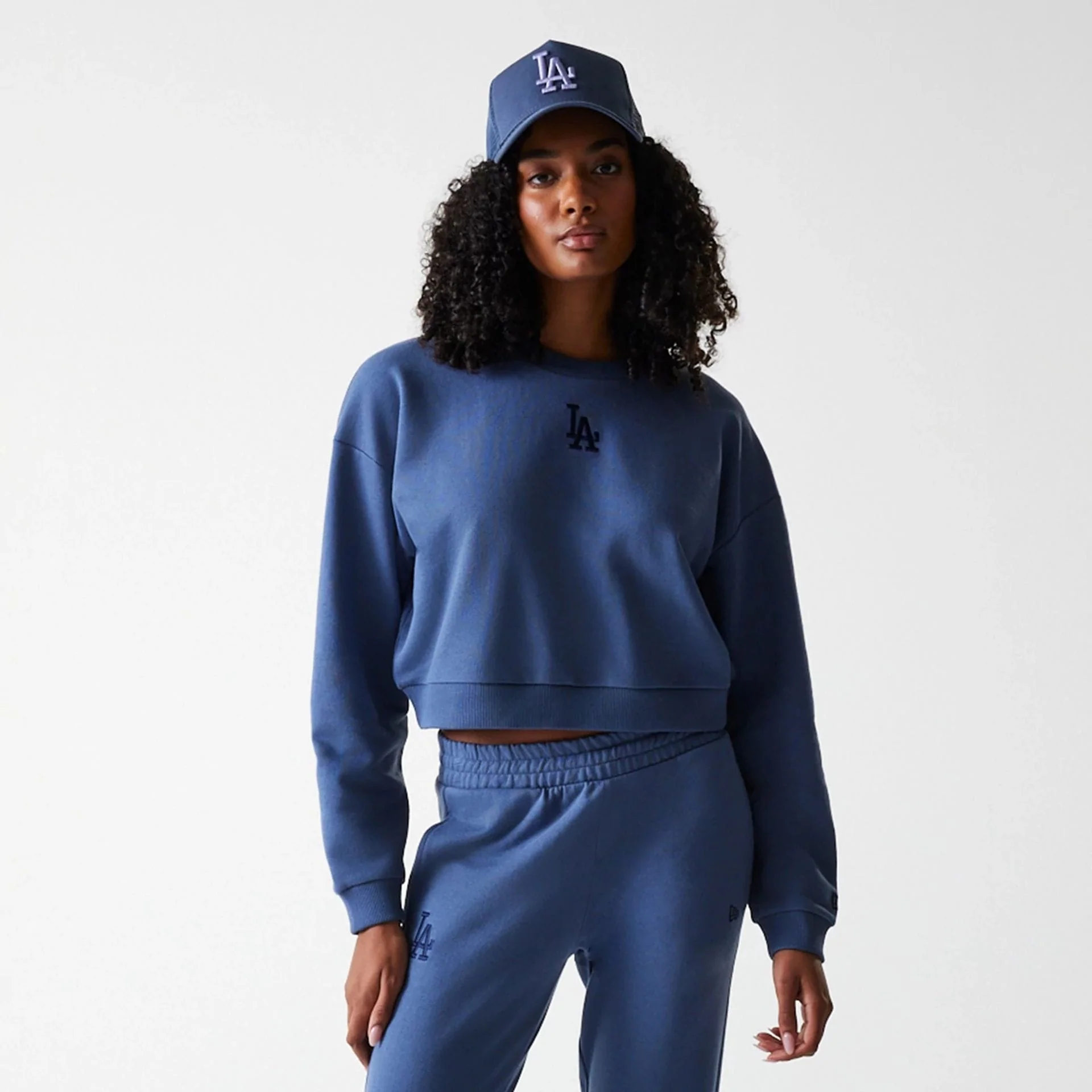 LA Dodgers Womens MLB Midi League Essential Dark Blue Cropped Crew Neck Sweater - Image 3