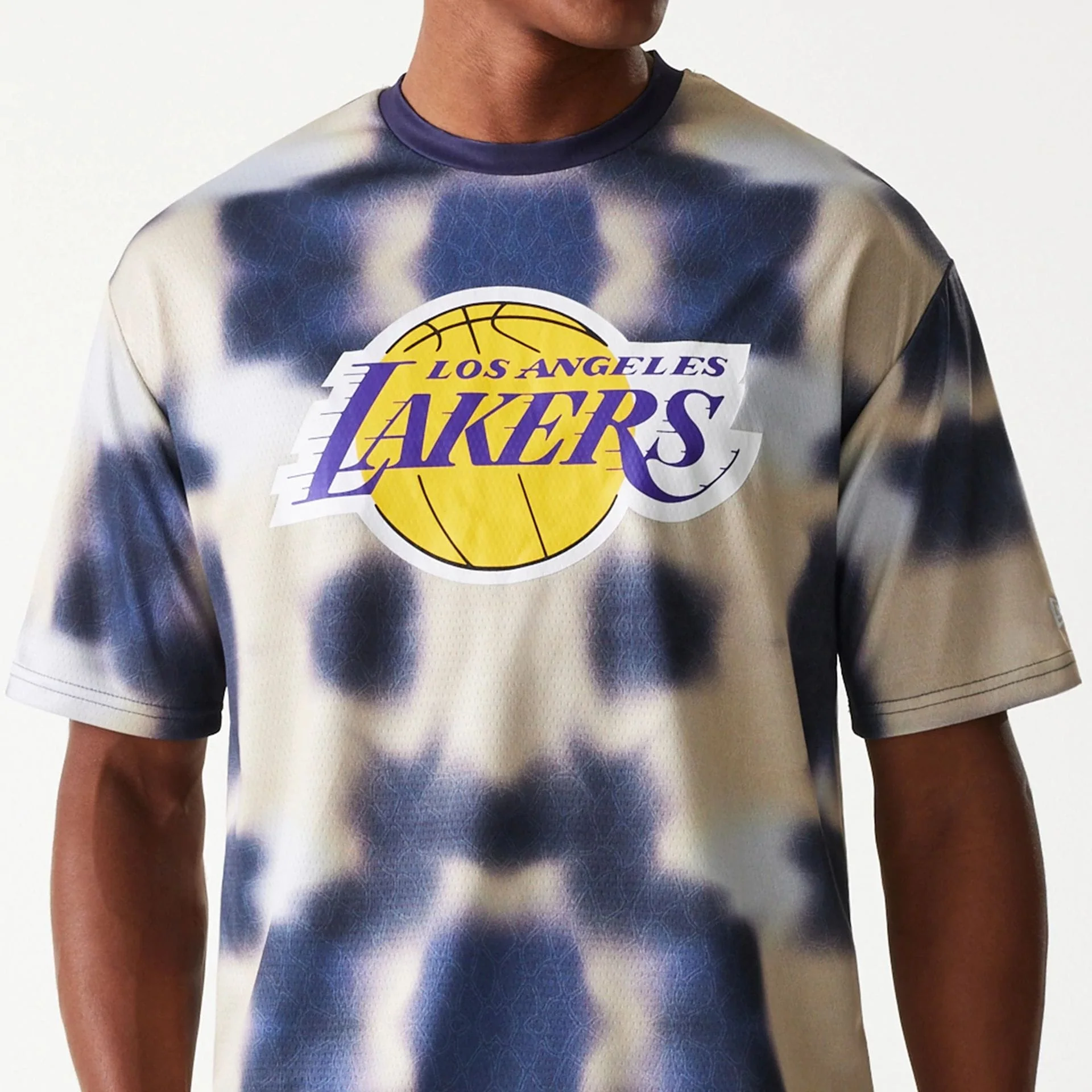 LA Lakers NBA All Over Print Cream Oversized T-Shirt - Image 3