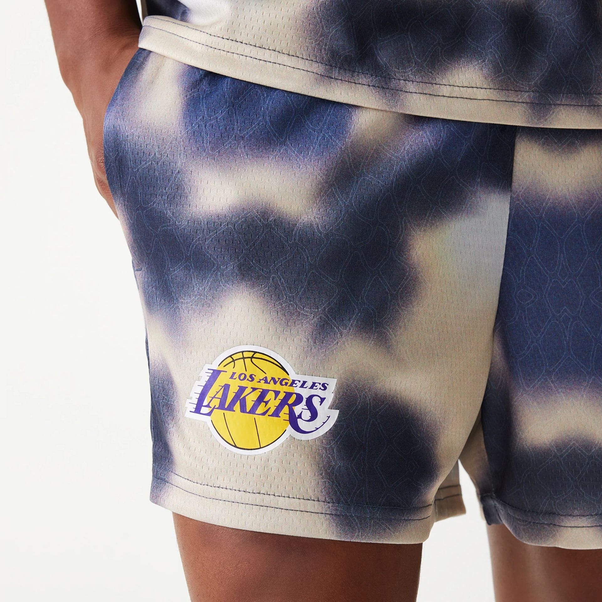LA Lakers NBA All Over Print Cream Shorts - Image 4