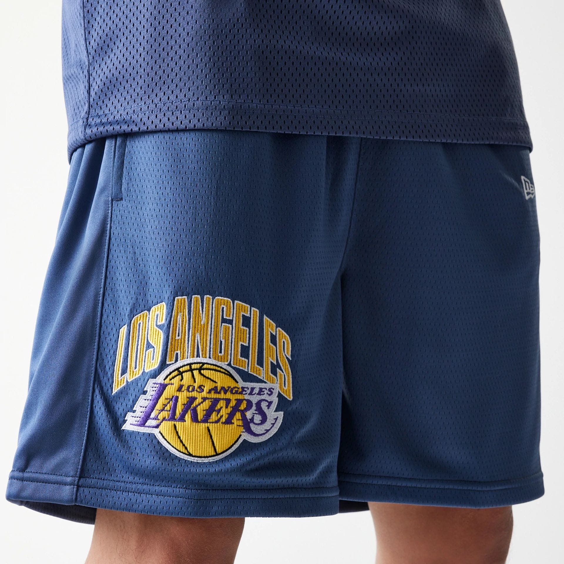 LA Lakers NBA Arch Graphic Dark Blue Mesh Shorts - Image 3