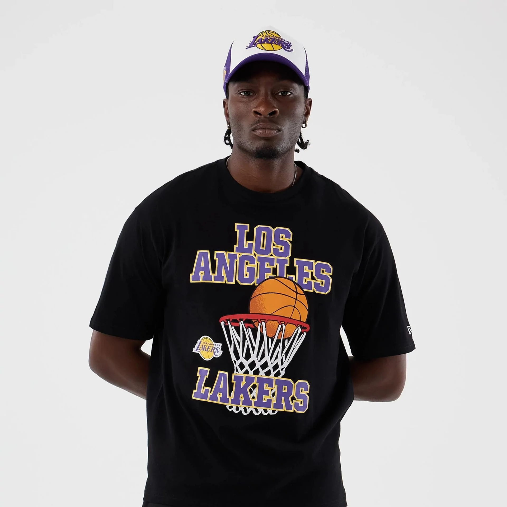 LA Lakers NBA Basketball Graphic Black Oversized T-Shirt - Image 3