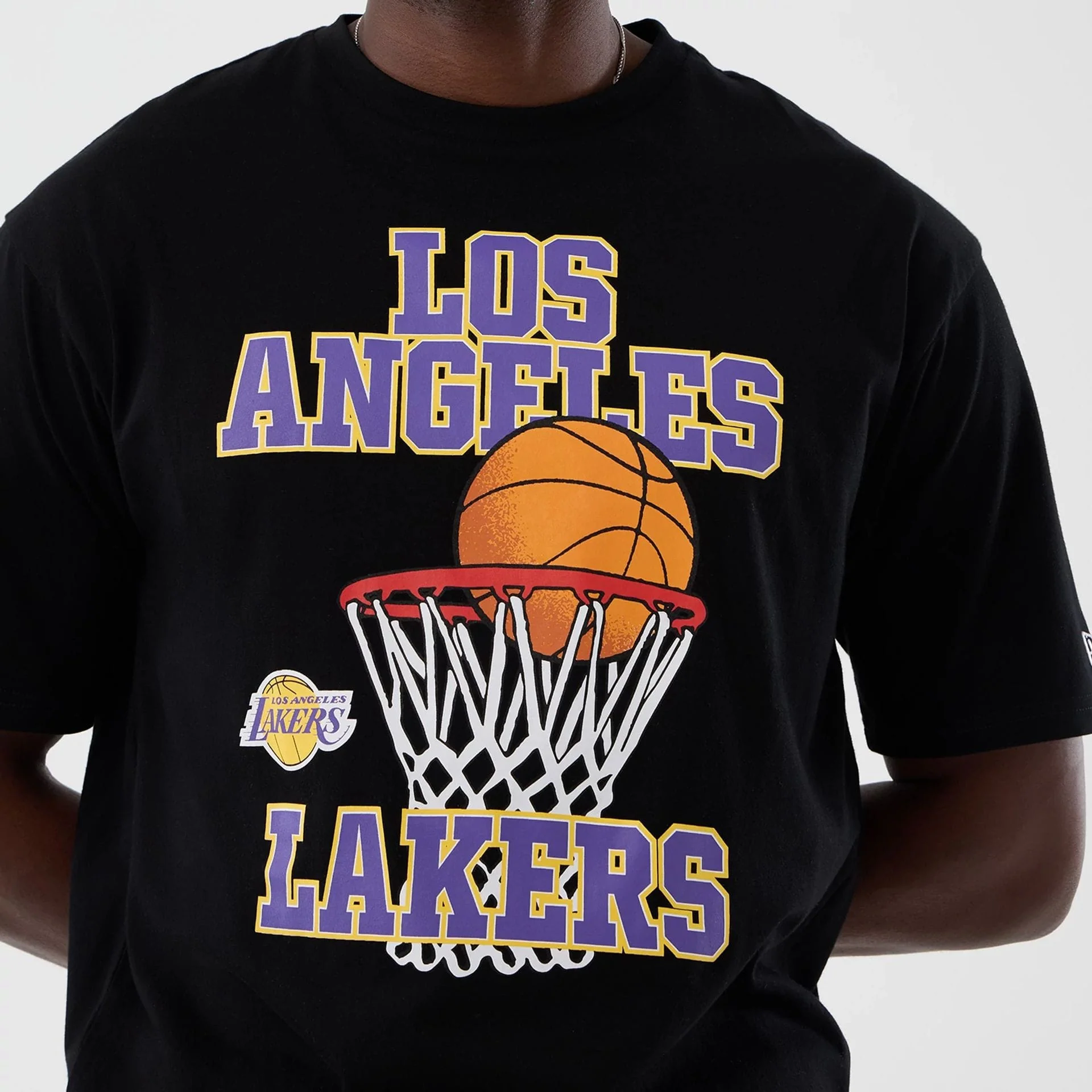 LA Lakers NBA Basketball Graphic Black Oversized T-Shirt - Image 4