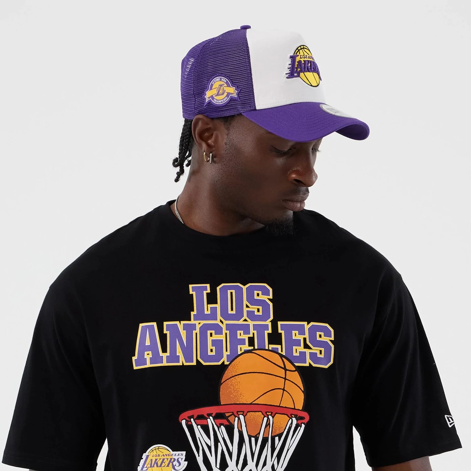 LA Lakers NBA Basketball Graphic Black Oversized T-Shirt - Image 6
