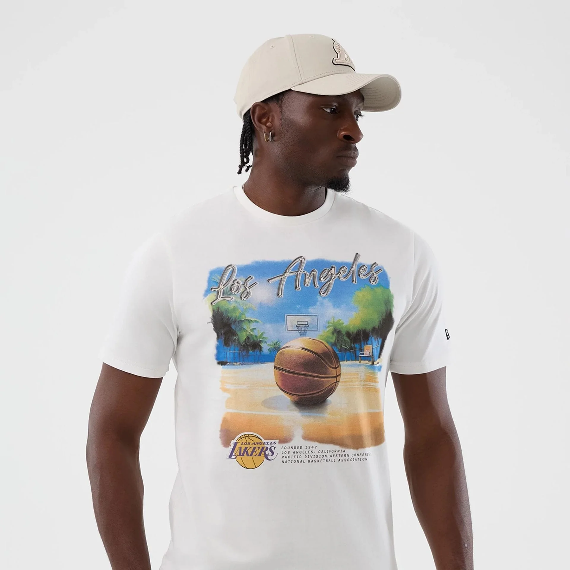 LA Lakers NBA Beach Graphic White T-Shirt - Image 3