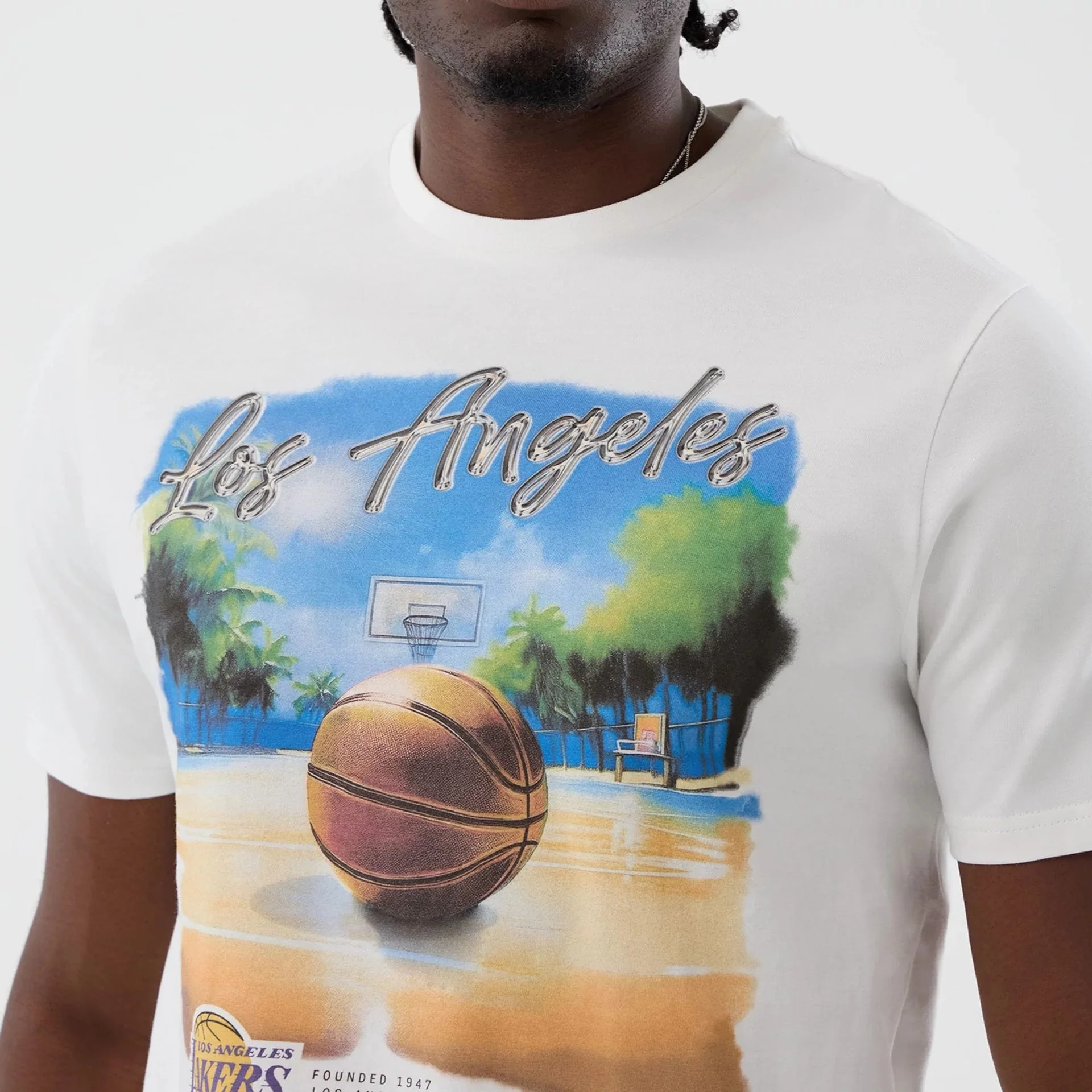 LA Lakers NBA Beach Graphic White T-Shirt - Image 4