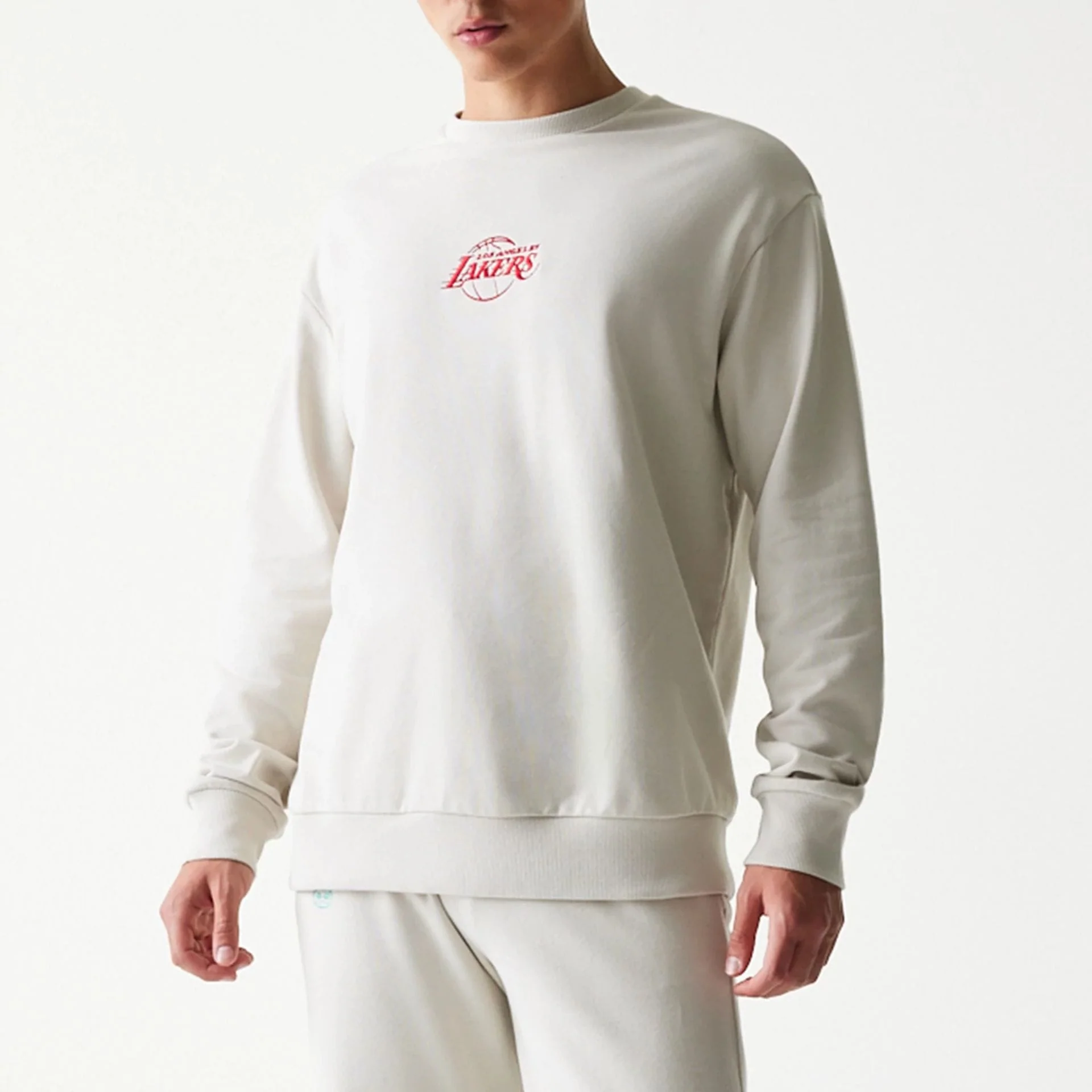 LA Lakers NBA Cream Oversized Crew Neck Sweater - Image 3