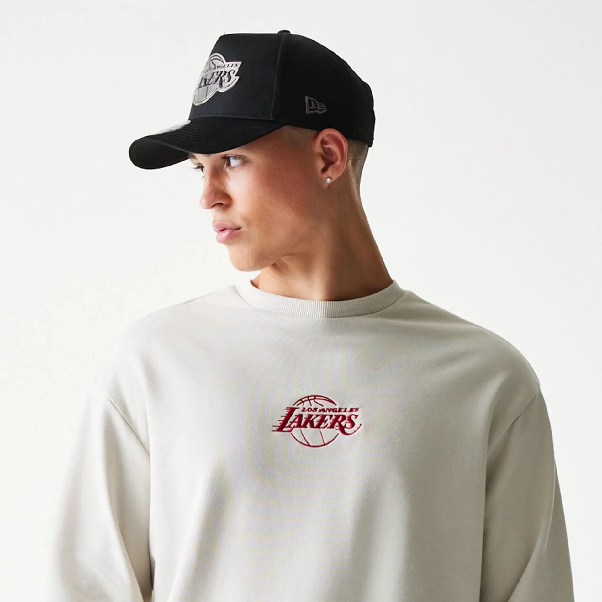 LA Lakers NBA Cream Oversized Crew Neck Sweater - Image 6