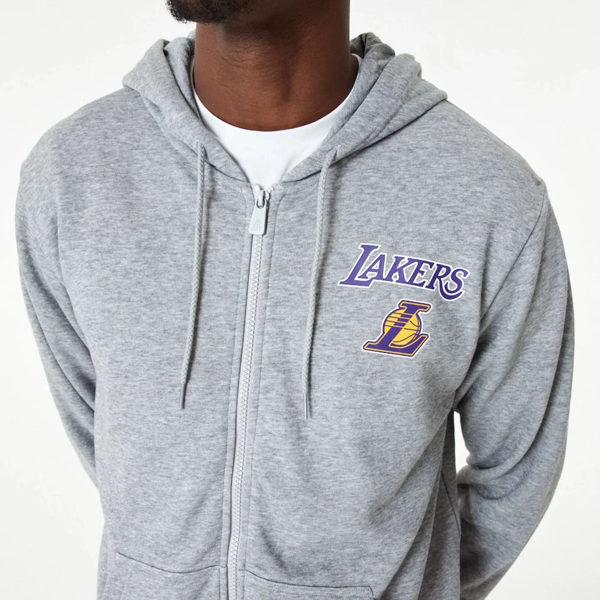 LA Lakers NBA Essential Grey Full Zip Hoodie - Image 2