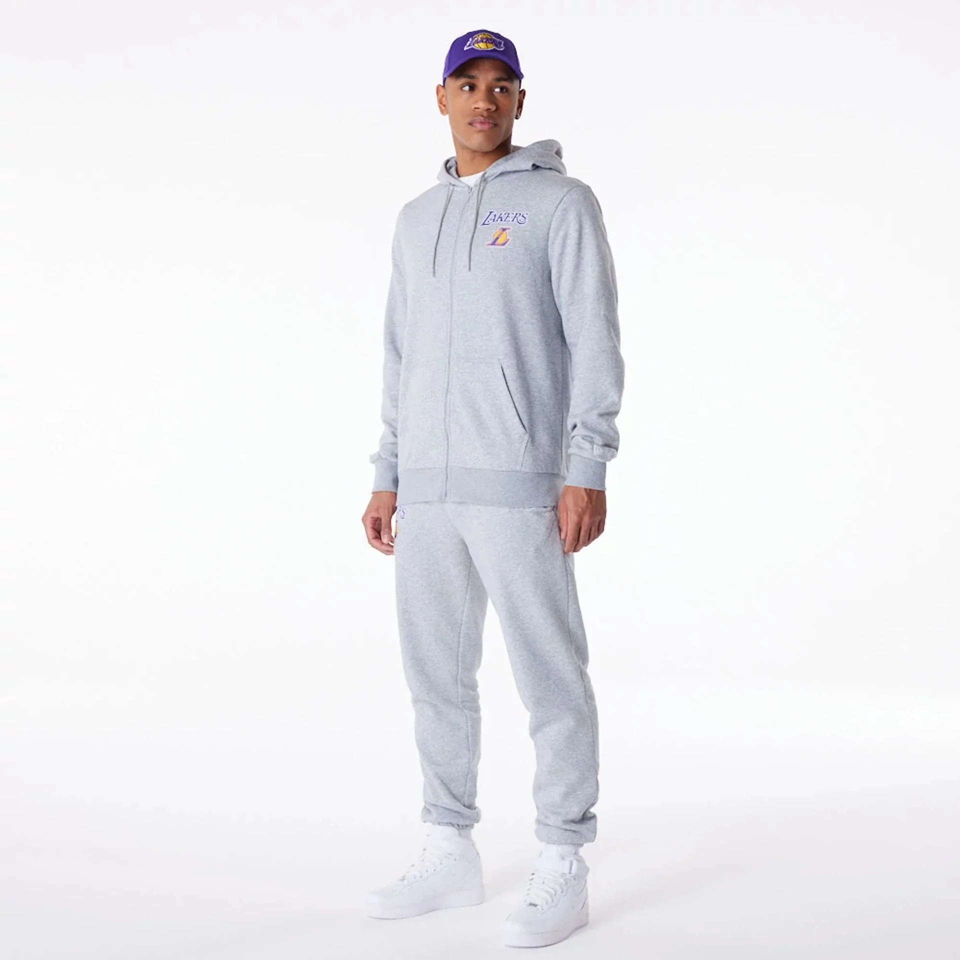 LA Lakers NBA Essential Grey Full Zip Hoodie - Image 8