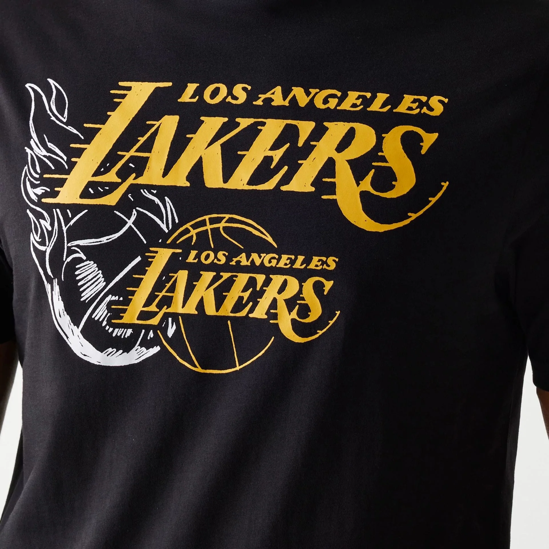 LA Lakers NBA Flame Graphic Black T-Shirt - Image 4