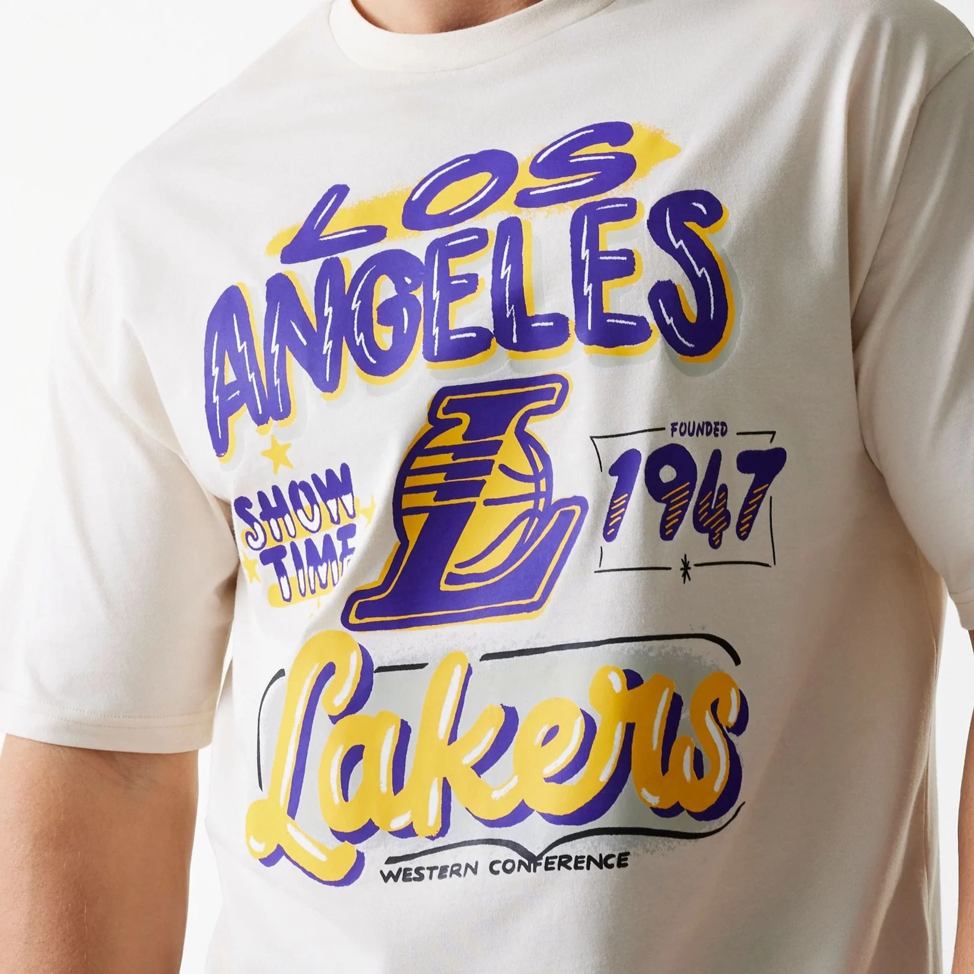 LA Lakers NBA Graphic Light Beige Oversized T-Shirt - Image 4